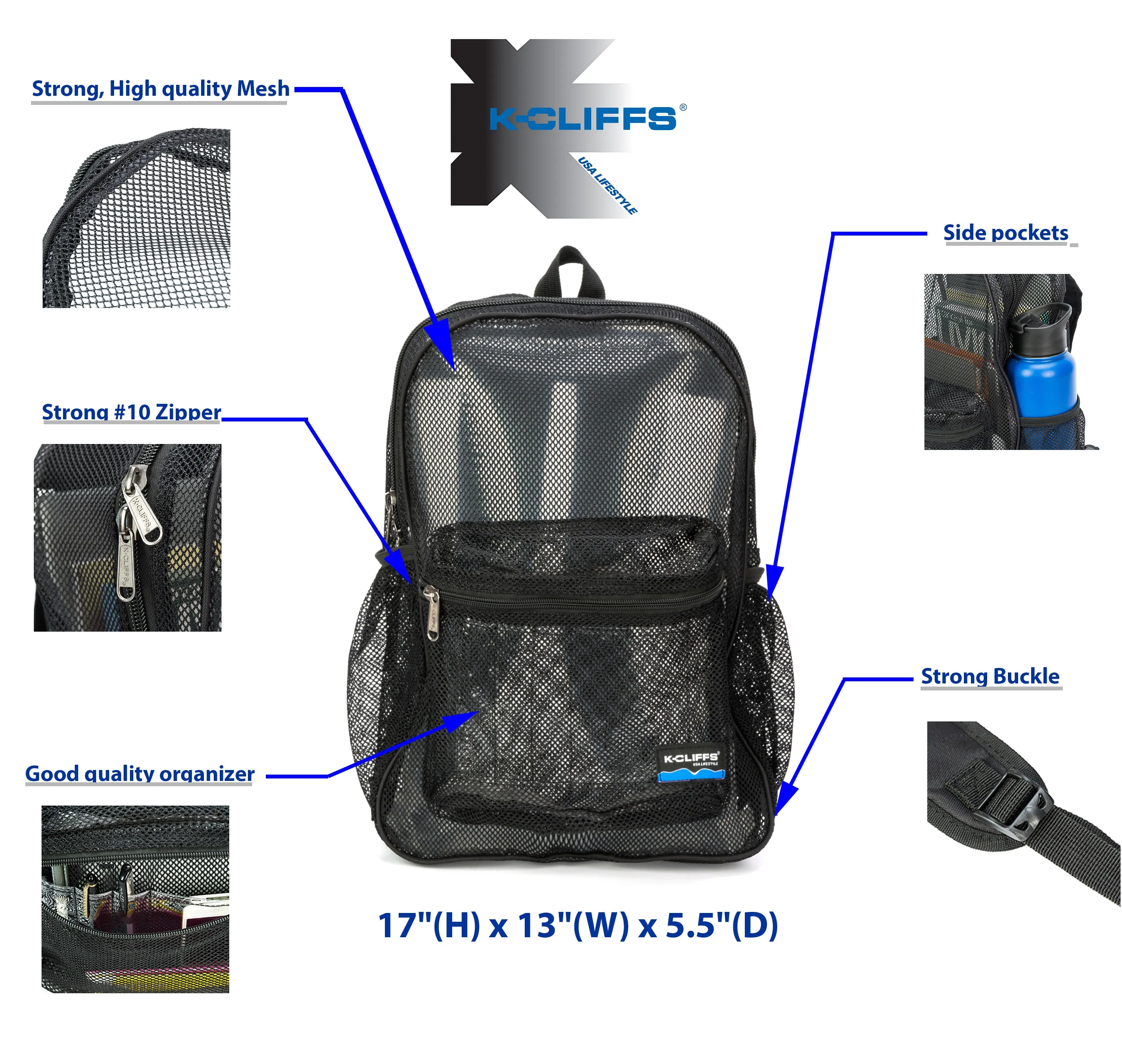 - 20 PACKS | $11.49 PER PACK ||    Wholesale Case Lot: 20 pcs Heavy Duty Classic Gym Student Mesh See Through Netting Backpack Padded Straps