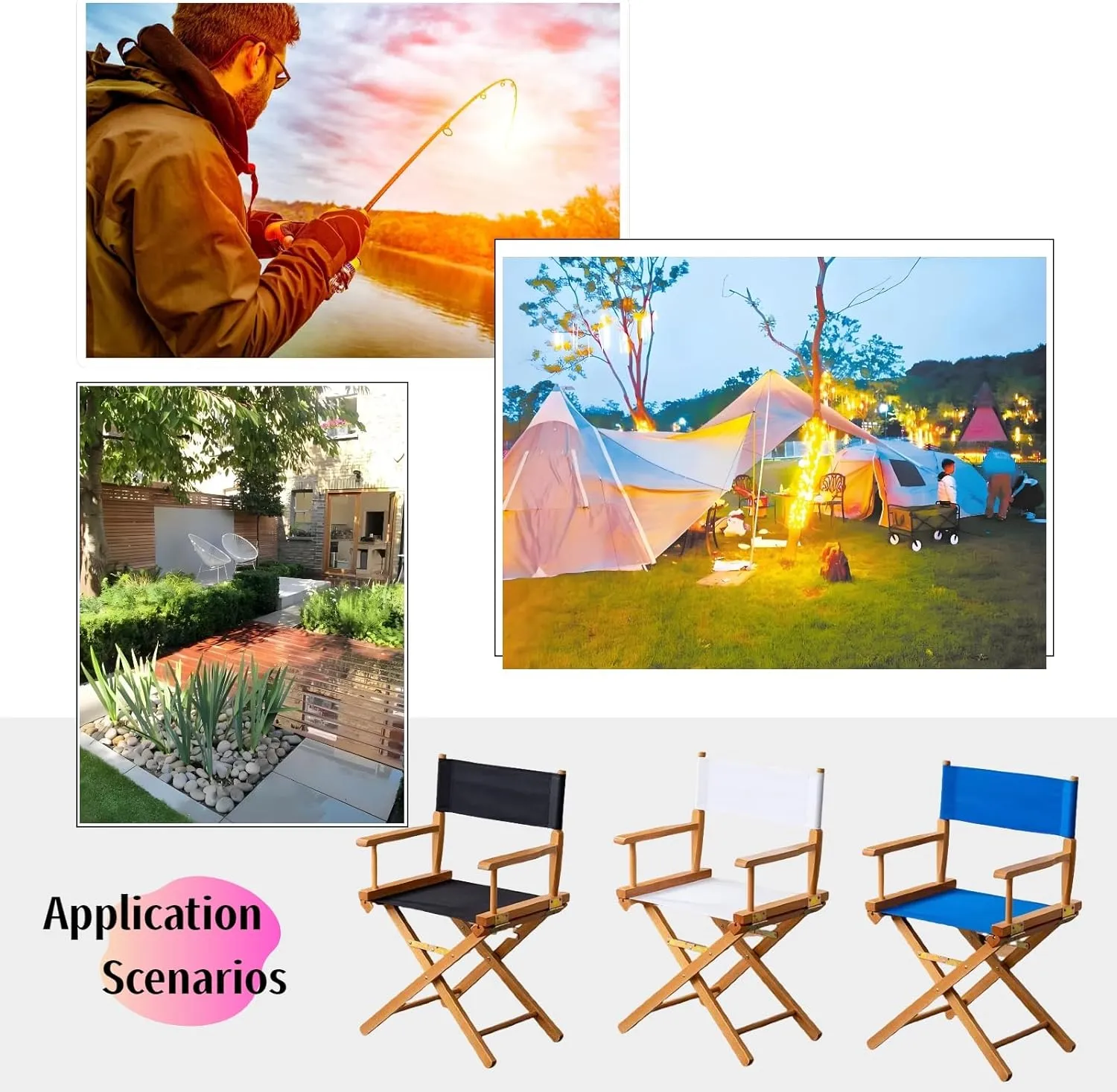 1 Set Director Chair Canvas Replacement with Wood Stick,21.2" L x 16.1" W Portable Replacement Cover Canvas for Directors Chair,Casual Home Directors Chairs Replacements Canvas (Blue)