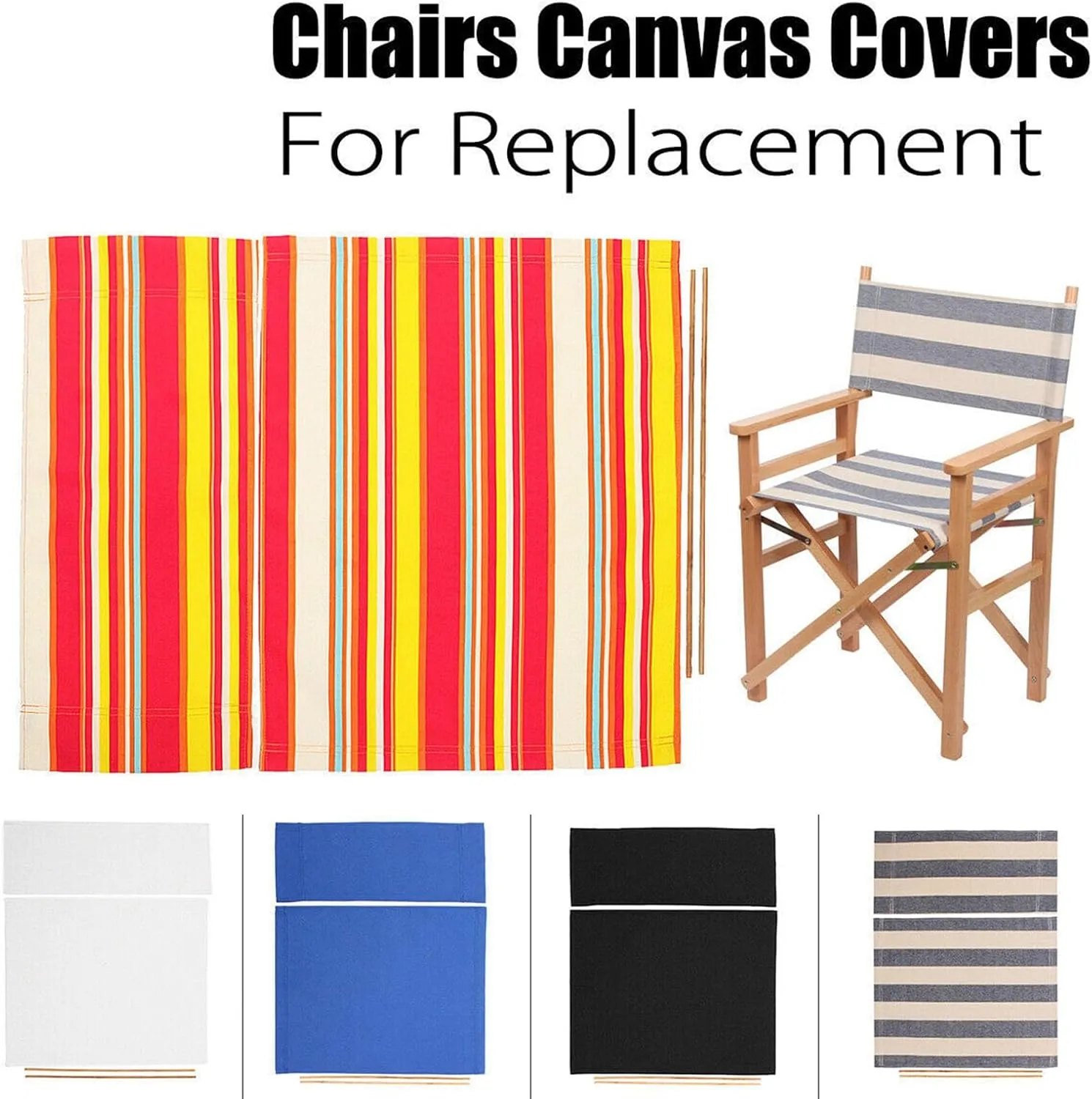 1 Set Director Chair Canvas Replacement with Wood Stick,21.2" L x 16.1" W Portable Replacement Cover Canvas for Directors Chair,Casual Home Directors Chairs Replacements Canvas (Blue)