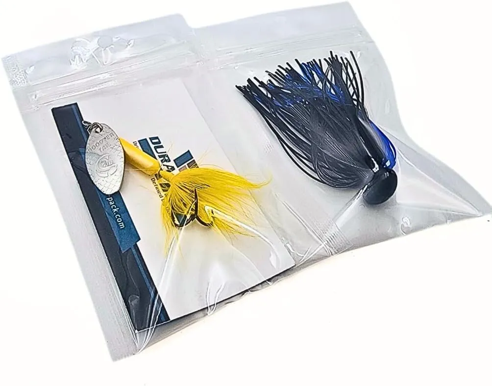 100 Pack Clear Fishing Lure Odor-Proof Reclosable Heat Sealable, Poly Flat Pouch Color: Clear | Fishing Bait | Leak Proof | Waterproof | Soft Bait Storage | Tackle (5"H x 3"W) Outer Dims