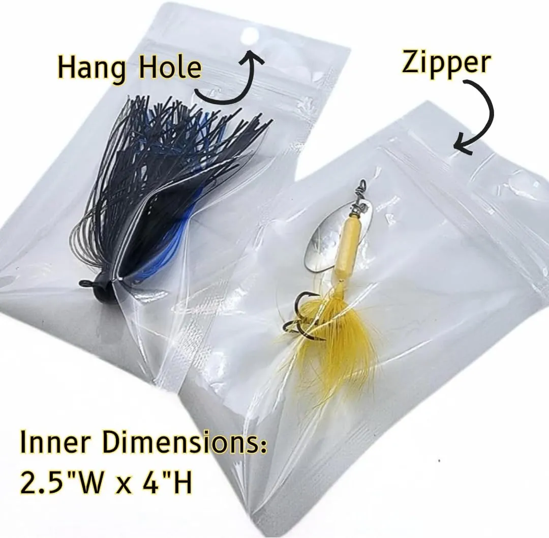 100 Pack Clear Fishing Lure Odor-Proof Reclosable Heat Sealable, Poly Flat Pouch Color: Clear | Fishing Bait | Leak Proof | Waterproof | Soft Bait Storage | Tackle (5"H x 3"W) Outer Dims