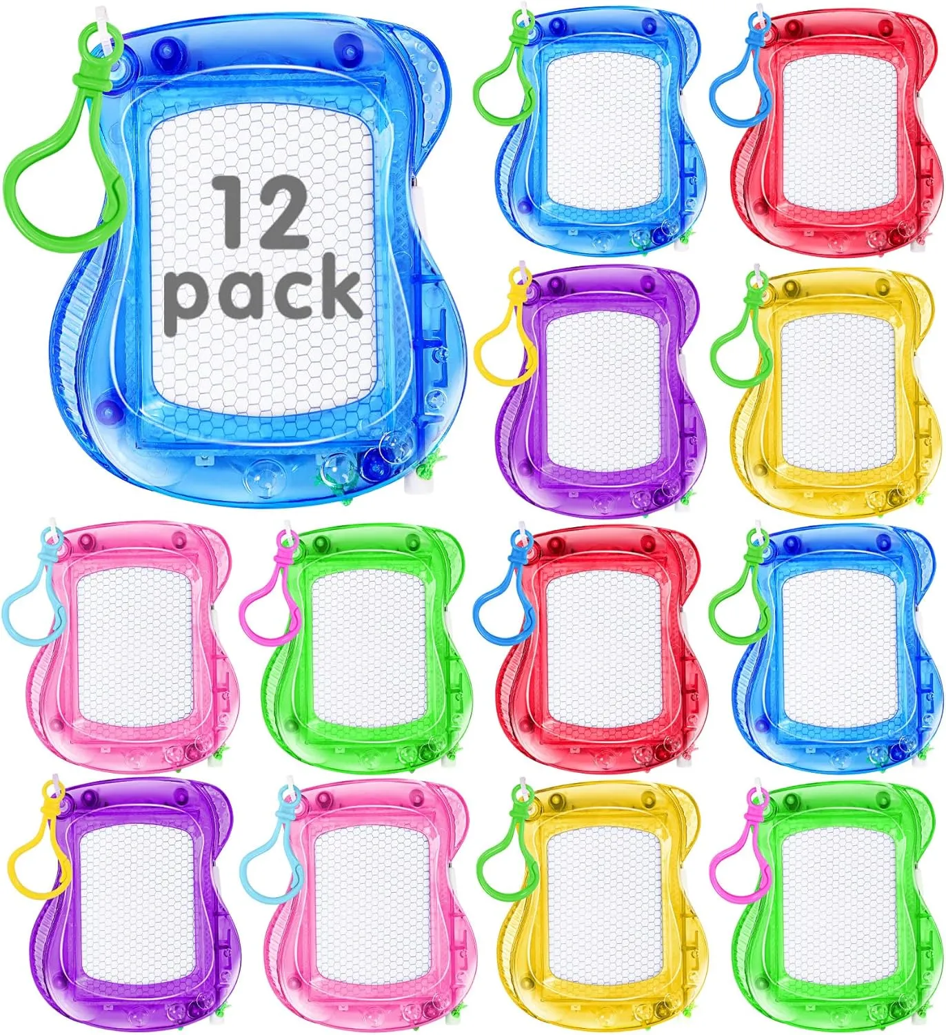 12Pcs Mini Magnetic Drawing Board,Erasable Mini Doodle Boards for Kids,Backpack Keychain Clip Drawing Boards,Portable Small Writing Pad for Boys Girls Party Favor Classroom Rewards Goodie Bag Filler