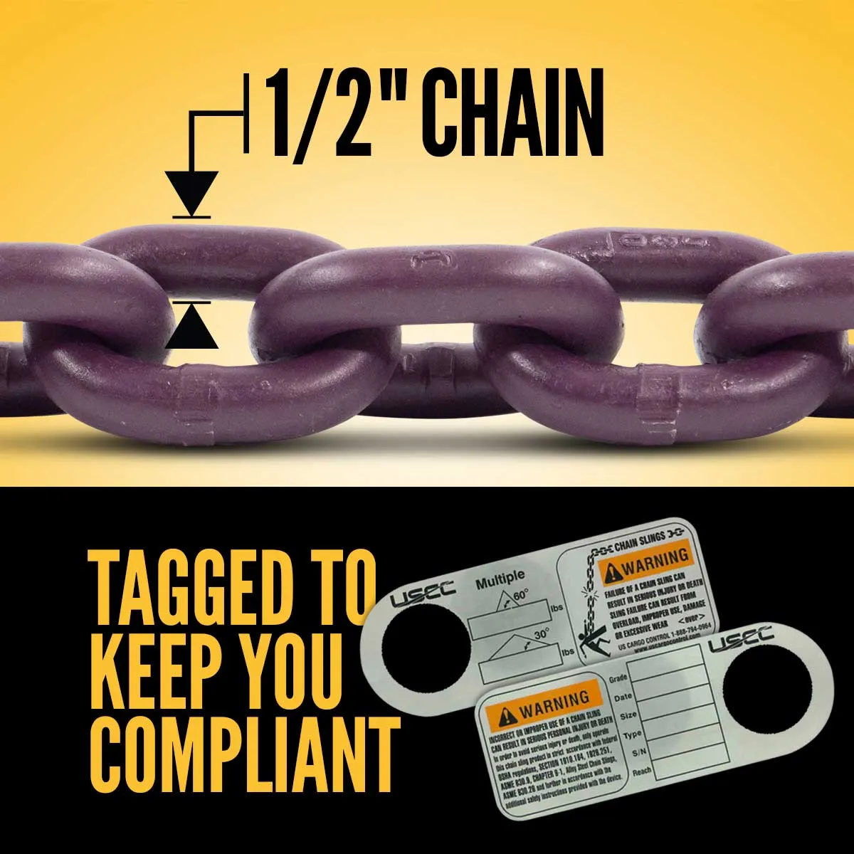 1/2" x 5' - Adjustable 3 Leg Chain Sling w/ Self-Locking Hooks - Grade 100