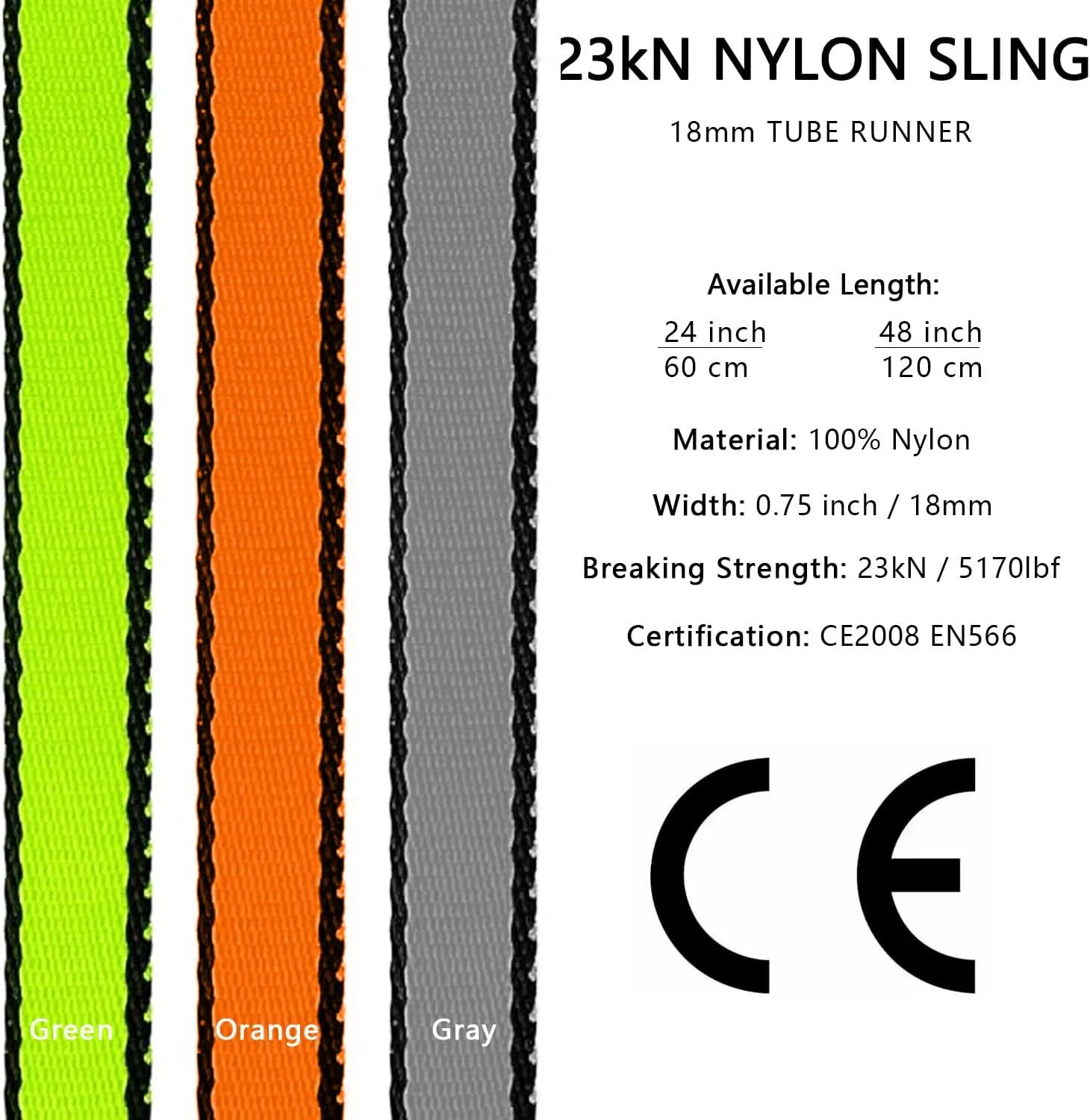 18MM Nylon Climbing Sling Runner 23KN CE2008/EN566 Rock Climbing Webbing Straps for Outdoor Climbing, Rappelling, Swing, Yoga Hammock etc