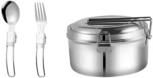 1SET Hiking Portable 304 Stainless Steel Double-layer Cutlery Set Folding Fork Spoon Chopsticks(S2)
