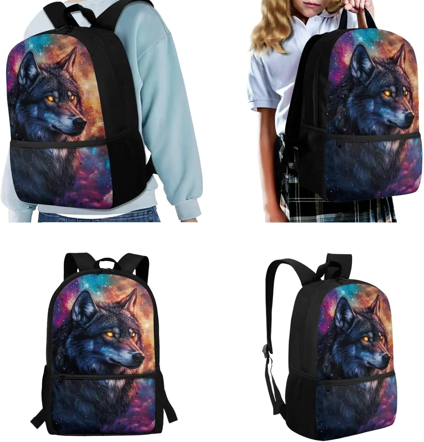1st Grade Backpack Boys Cool Wolf Backpacks for Boys with Lunch Box Kids Bookbag with Lunch Box 4-in-1 Students Back to School Gifts Bag for Elementary Kindergarten