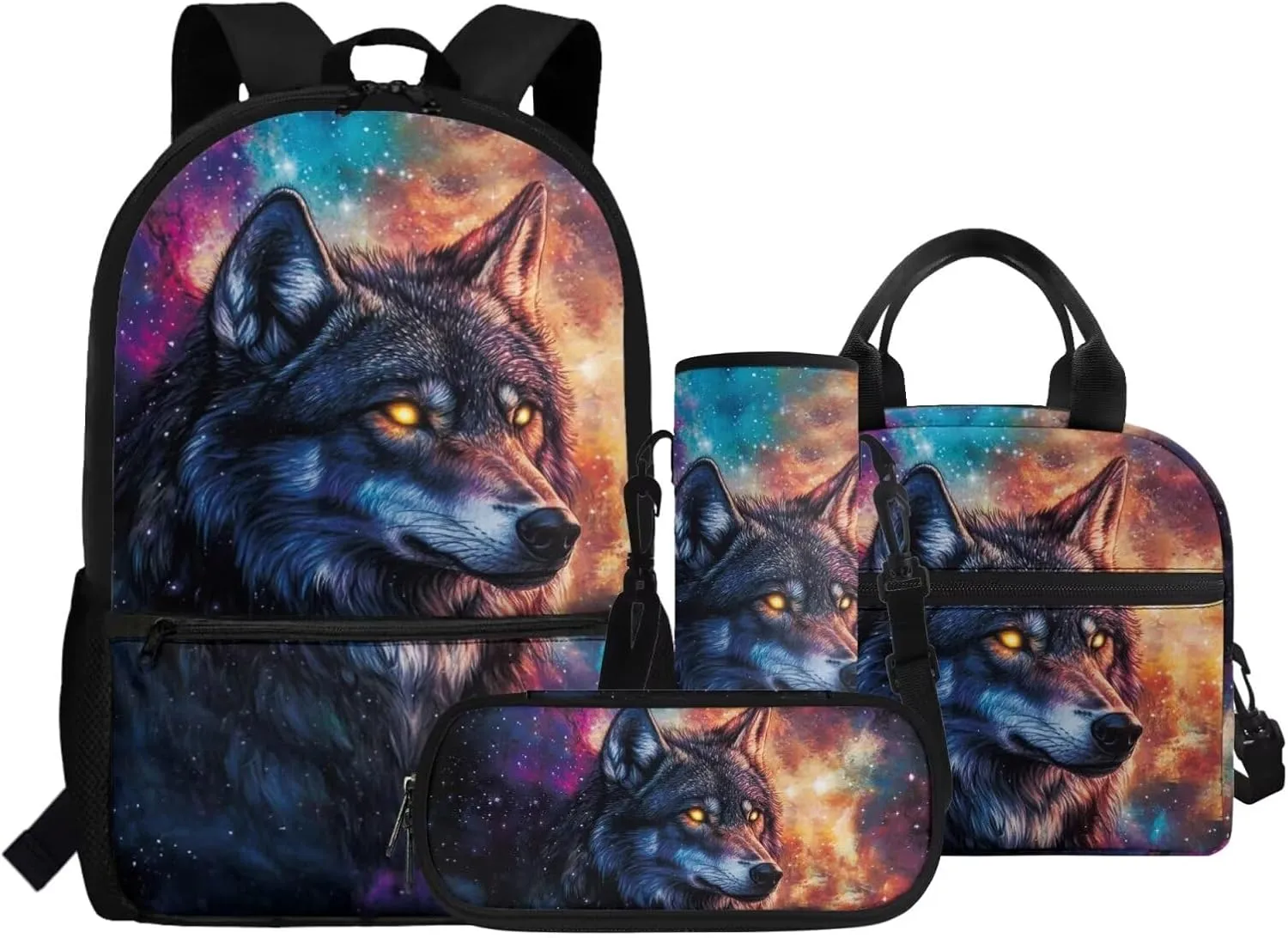 1st Grade Backpack Boys Cool Wolf Backpacks for Boys with Lunch Box Kids Bookbag with Lunch Box 4-in-1 Students Back to School Gifts Bag for Elementary Kindergarten