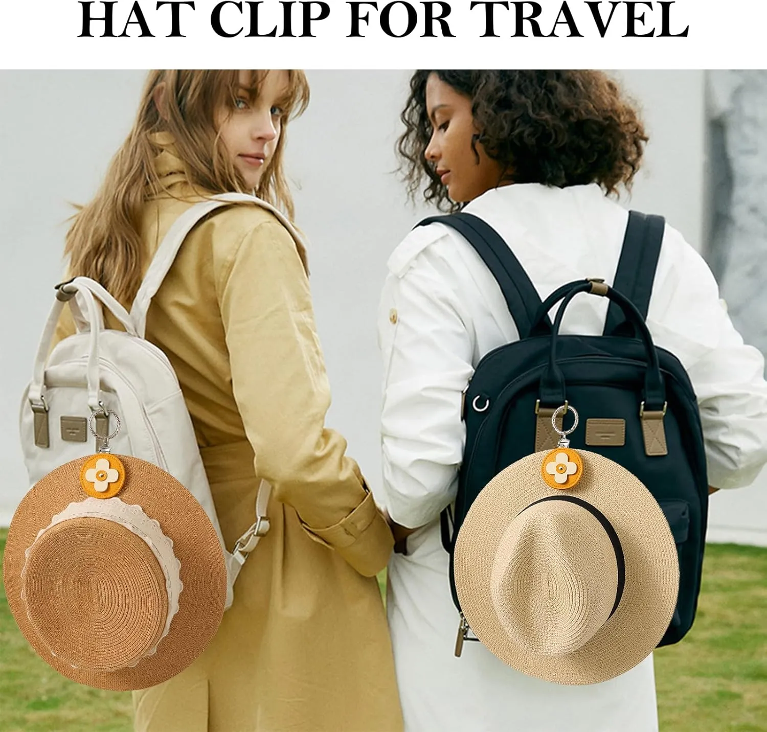 2 Pack Flower Hat Clip for Travel On Bag, Travel Hat Brim Clip for Hanging Handbag Backpacks Luggage, Hat Holder Outdoor Travel Accessories for Women (Yellow)