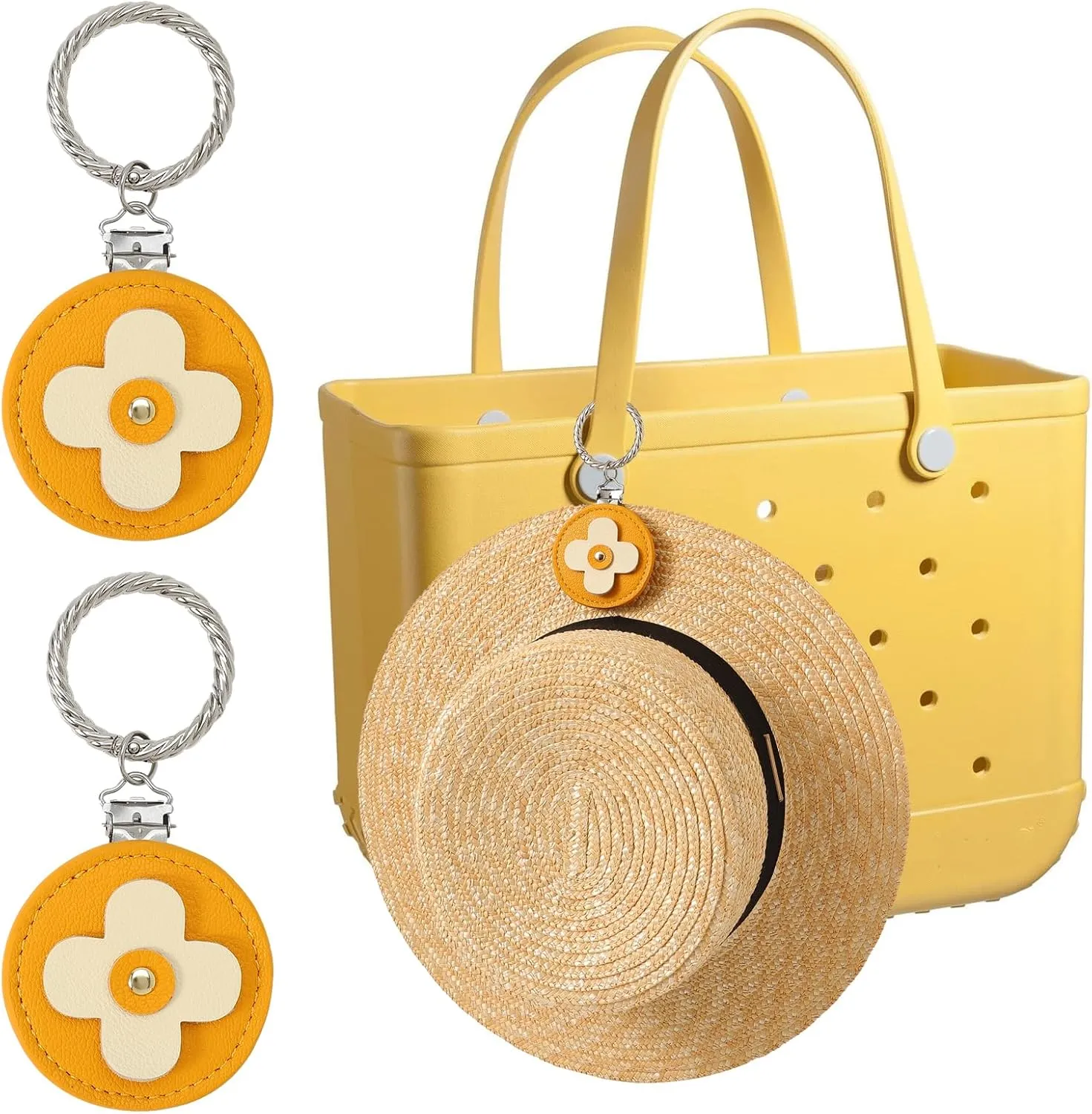2 Pack Flower Hat Clip for Travel On Bag, Travel Hat Brim Clip for Hanging Handbag Backpacks Luggage, Hat Holder Outdoor Travel Accessories for Women (Yellow)