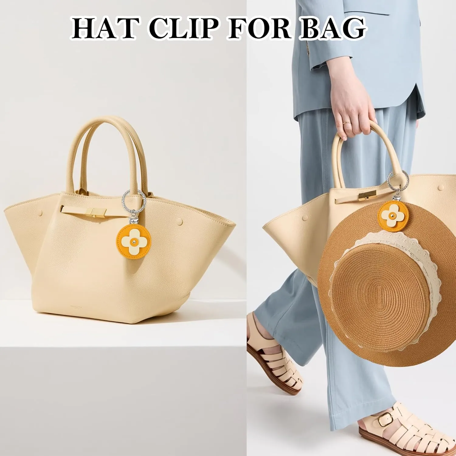 2 Pack Flower Hat Clip for Travel On Bag, Travel Hat Brim Clip for Hanging Handbag Backpacks Luggage, Hat Holder Outdoor Travel Accessories for Women (Yellow)