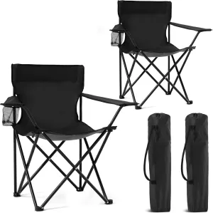 2 Pack Portable Camping Chairs Folding Lawn Chair Outdoor Lightweight Beach Chair with Cup Holder & Carry Bag for Outside Sports, Fishing, Hiking, Travel, Picnic, Backyard, Black