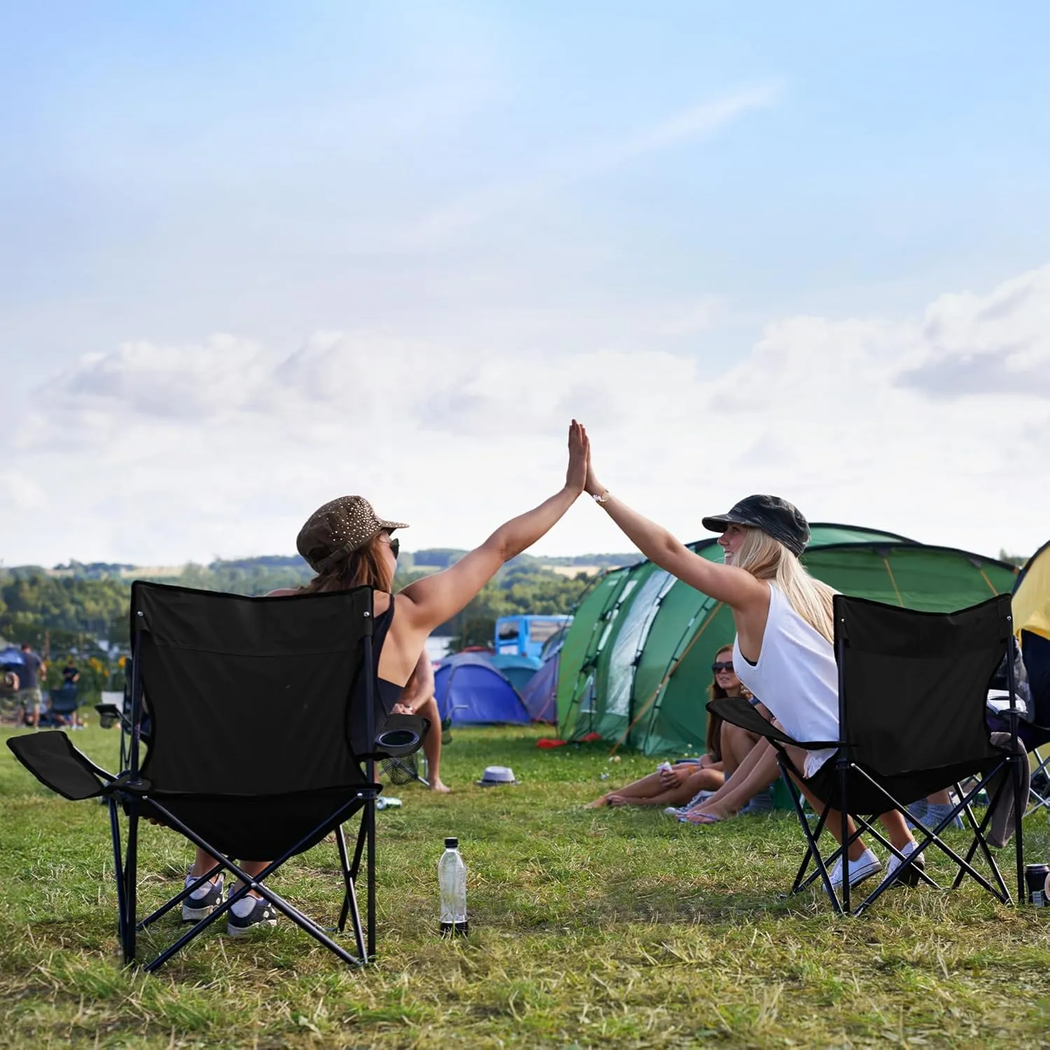 2 Pack Portable Camping Chairs Folding Lawn Chair Outdoor Lightweight Beach Chair with Cup Holder & Carry Bag for Outside Sports, Fishing, Hiking, Travel, Picnic, Backyard, Black
