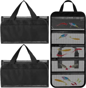 2 Pcs Lure Bag 5 Pocket Fishing Tackle Bait Bag 24.8 x 11.4 PVC Protective Cover with Clear Compartment Trolling Roll-up Lure Wrap, Durable, Portable Storage for Large Baits & Gear