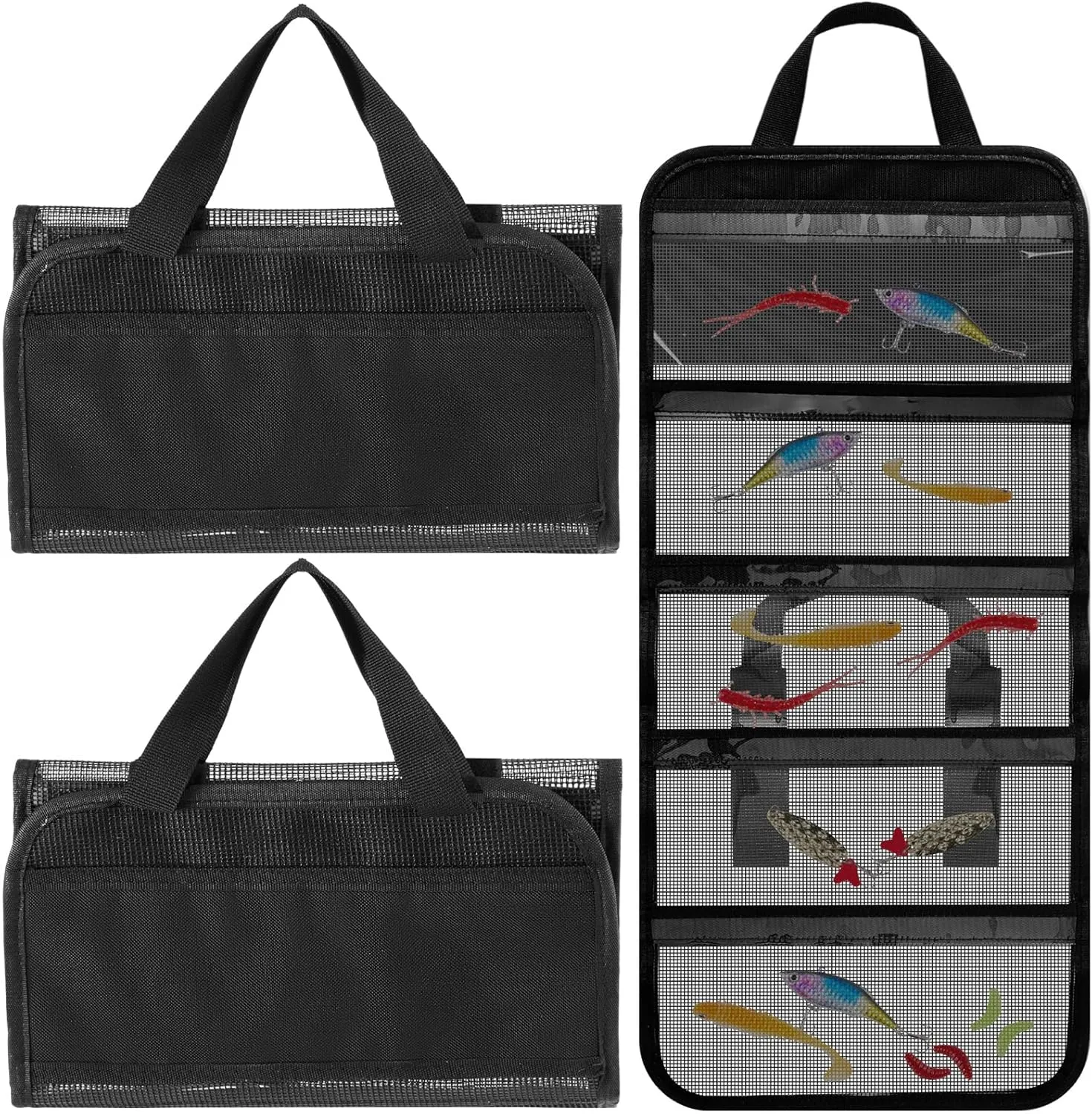 2 Pcs Lure Bag 5 Pocket Fishing Tackle Bait Bag 24.8 x 11.4 PVC Protective Cover with Clear Compartment Trolling Roll-up Lure Wrap, Durable, Portable Storage for Large Baits & Gear
