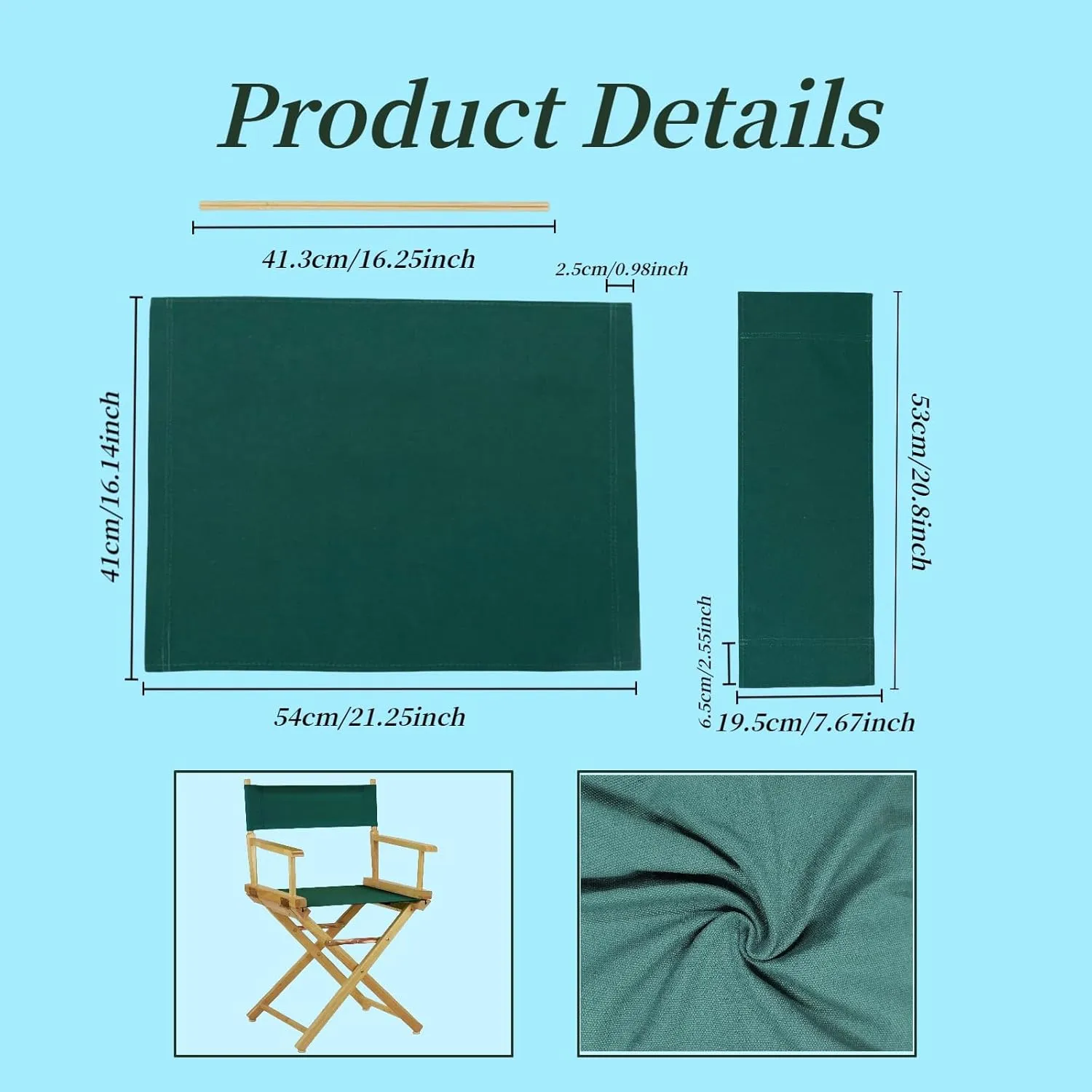 2 Set Director Chair Canvas Replacement with Wood Stick,21.2" L x 16.1" W/21.2X 7.8 Portable Replacement Cover Canvas for Directors Chair，Casual Director Chair Replacement Canvas (Army Green)