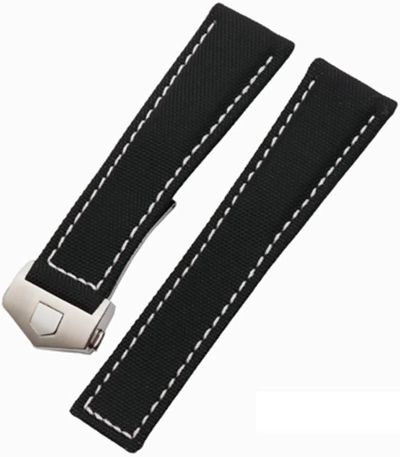 20mm 22mm Watch Bracelets Canvas Nylon Leather Watch Strap Fold Buckle Black Watch Band，For Tag Heuer CARRERA AQUARACER Series Watch Band Replace