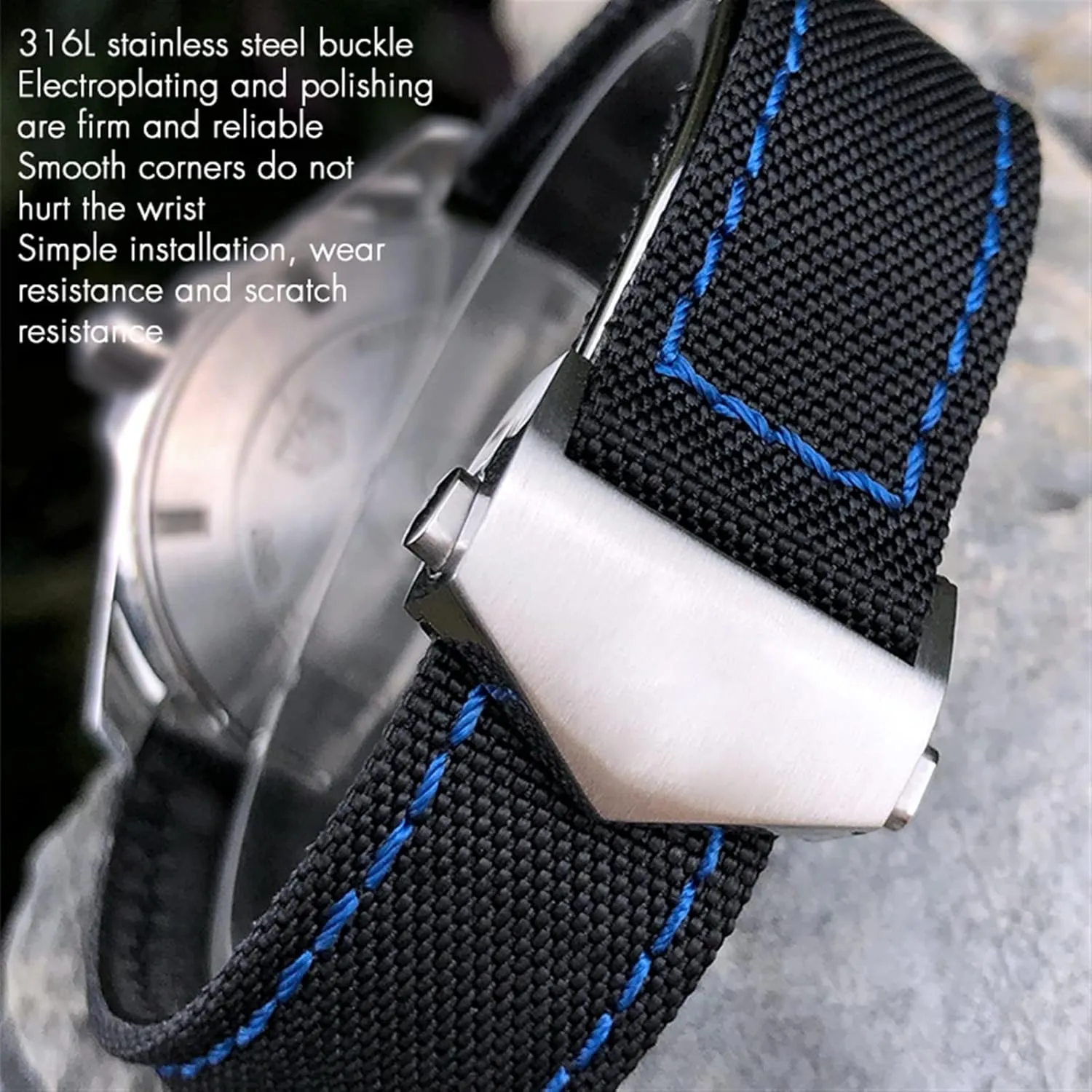 20mm 22mm Watch Bracelets Canvas Nylon Leather Watch Strap Fold Buckle Black Watch Band，For Tag Heuer CARRERA AQUARACER Series Watch Band Replace