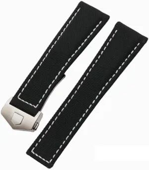 20mm 22mm Watch Bracelets Canvas Nylon Leather Watch Strap Fold Buckle Black Watch Band，For Tag Heuer CARRERA AQUARACER Series Watch Band Replace