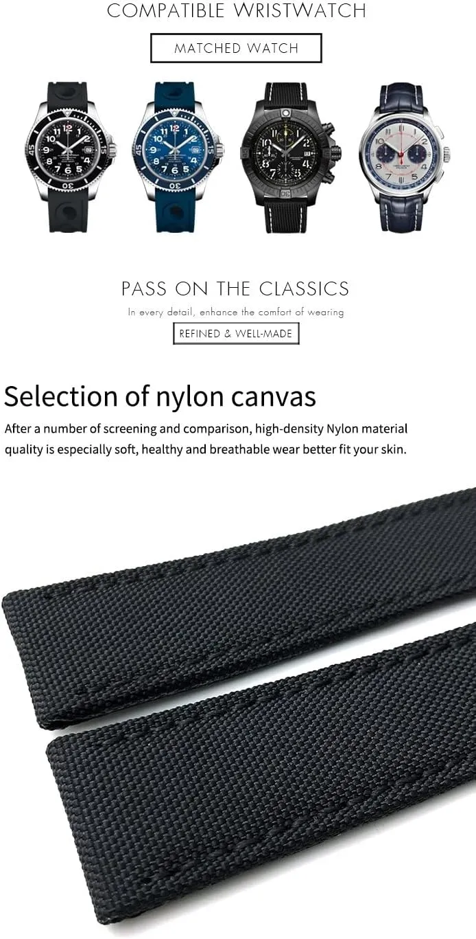22mm Canvas Nylon Watch Strap Blue Green Watch Band For Breitling CHRONOMAT NAVITIMER SUPEROCEAN For Men Bracelet
