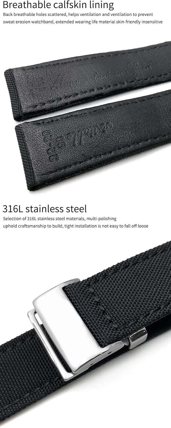 22mm Canvas Nylon Watch Strap Blue Green Watch Band For Breitling CHRONOMAT NAVITIMER SUPEROCEAN For Men Bracelet
