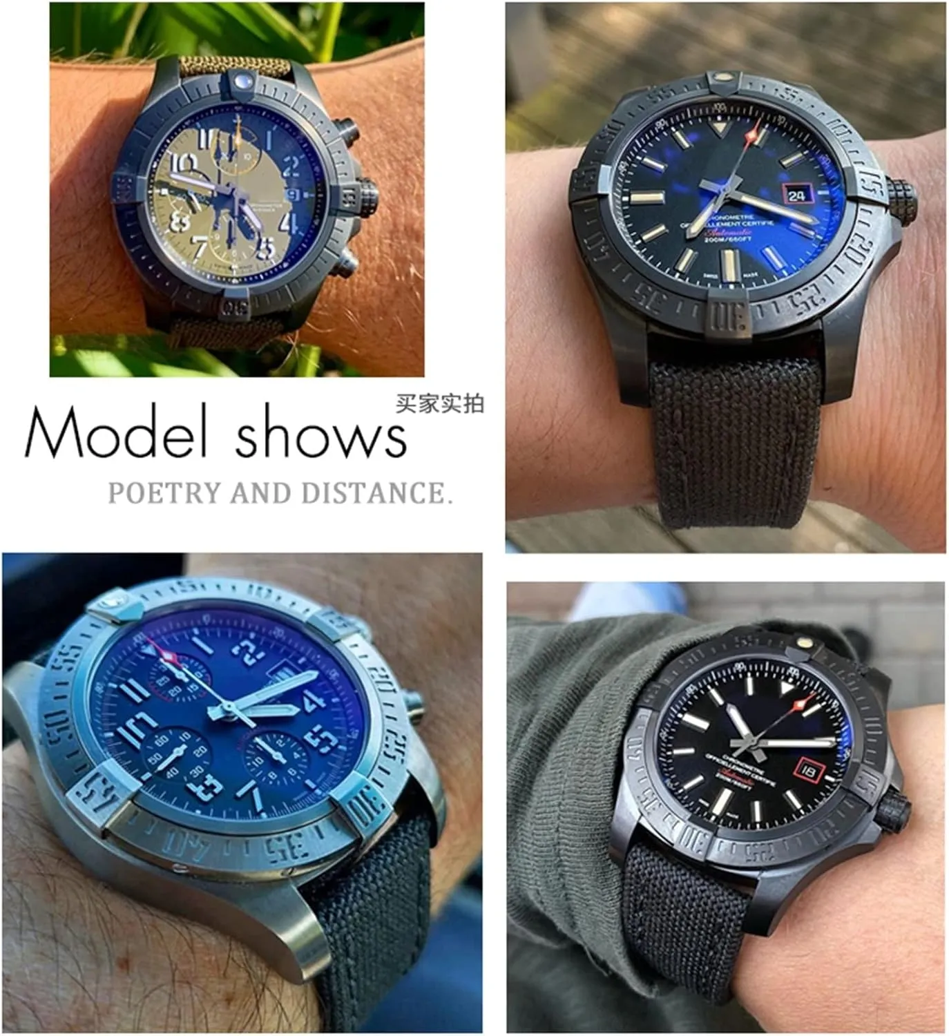 22mm Canvas Nylon Watch Strap Blue Green Watch Band For Breitling CHRONOMAT NAVITIMER SUPEROCEAN For Men Bracelet