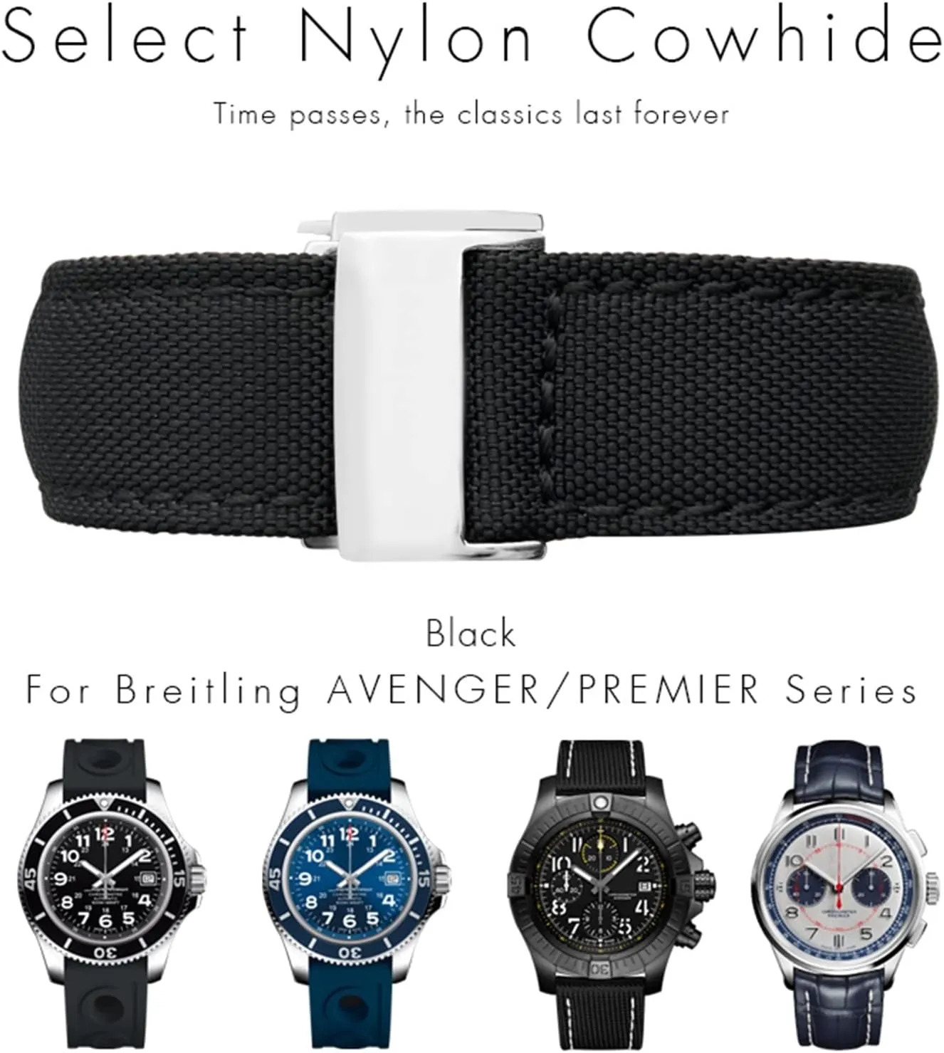 22mm Canvas Nylon Watch Strap Blue Green Watch Band For Breitling CHRONOMAT NAVITIMER SUPEROCEAN For Men Bracelet