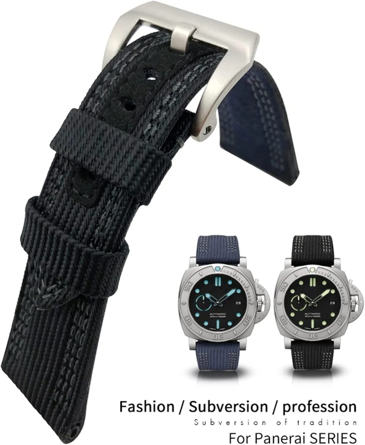 26mm Quality Nylon Canvas Cow Watch Strap Watchband For Panerai Pam985 Submersiblea Luminor Accessories Bracelet