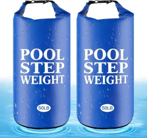 2Pcs Blue Pool Step Weights, 50LB PVC Waterproof Swimming Pool Ladder Weights Sand Bags Foldable Pool Stair Weights for In Ground and Above Ground Pools