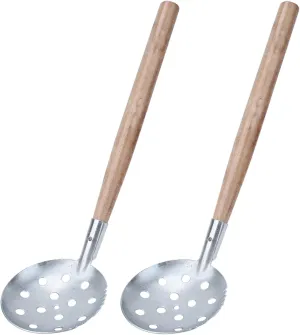 2Pcs Ice Fishing Scoop, Long Wooden Handle Iron Winter Fishing Skimmer 34x8cm/13.39x3.15in Outdoor Shovel Ice Tool for Quick Water Drainage
