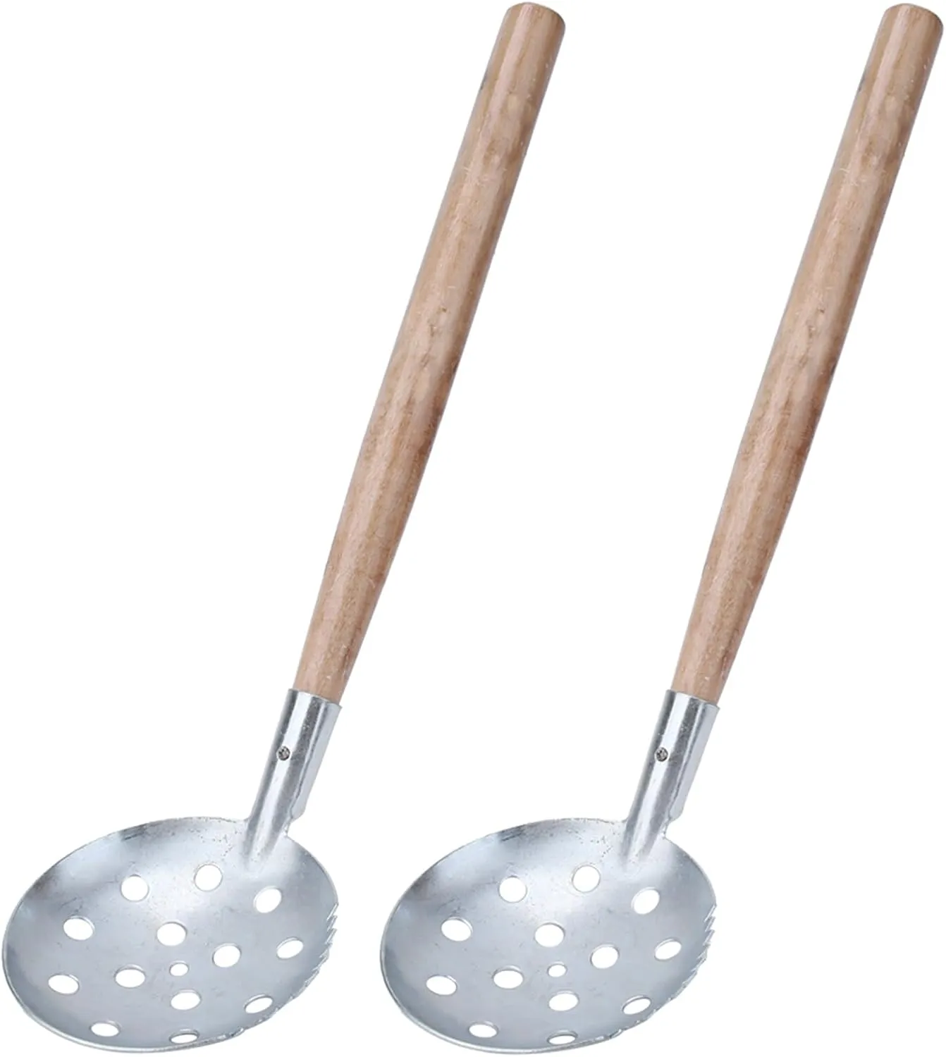 2Pcs Ice Fishing Scoop, Long Wooden Handle Iron Winter Fishing Skimmer 34x8cm/13.39x3.15in Outdoor Shovel Ice Tool for Quick Water Drainage
