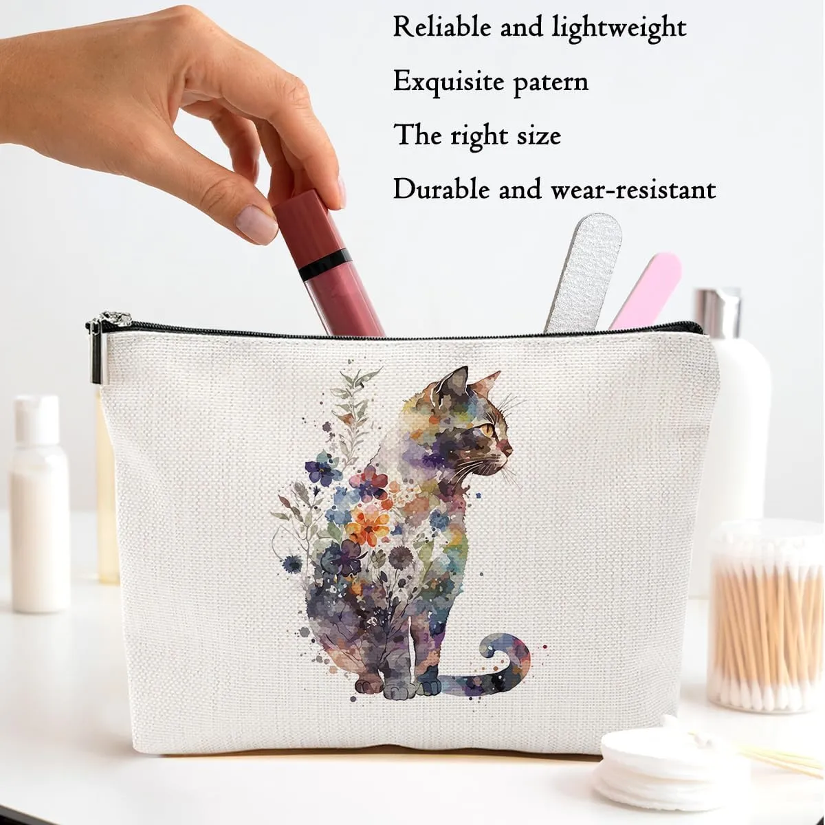 2pcs Watercolor Cat Gifts Cosmetic Bags for Women, Cats Aesthetic design Makeup Bag Zipper Bags Travel Pouch for Sister Bestie, Christmas Birthday Gifts for Women Girls Cat Mom, Cats lovers