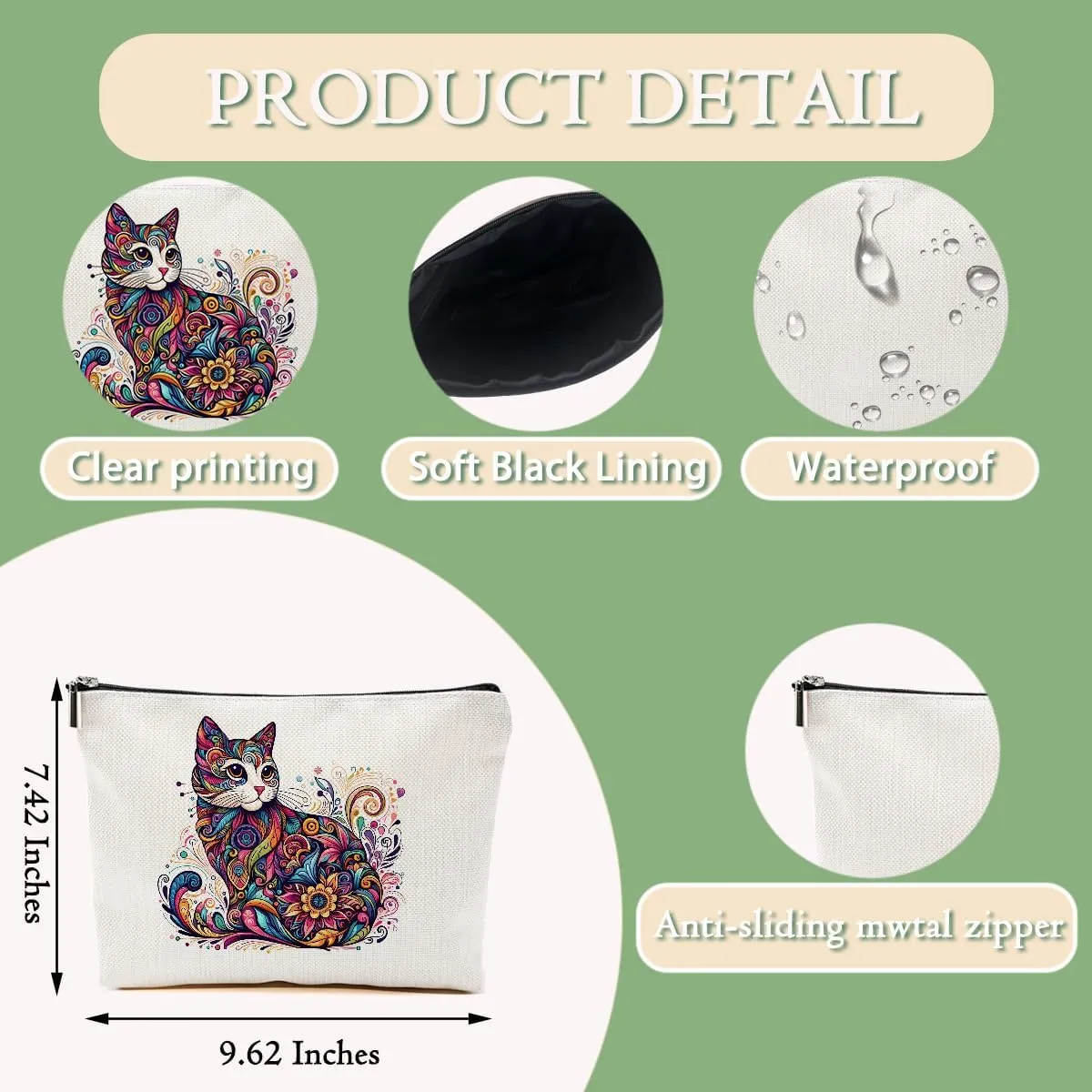 2pcs Watercolor Cat Gifts Cosmetic Bags for Women, Cats Aesthetic design Makeup Bag Zipper Bags Travel Pouch for Sister Bestie, Christmas Birthday Gifts for Women Girls Cat Mom, Cats lovers