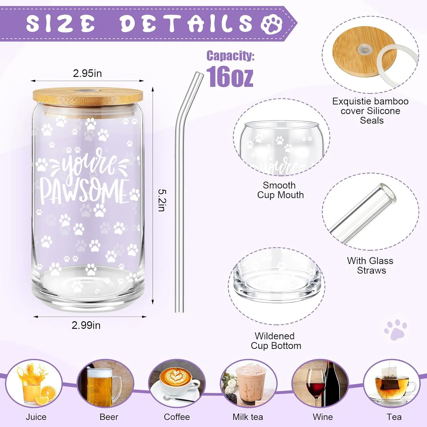 3 Pcs Vet Receptionist Week Gift Tote Bag with Mesh Pocket You're Pawsome Sign 16 oz Glass Cup Paw Sign Badge Reel Vet Must Haves Gift for Assistant Volunteer Veterinary Nurse(Purple)