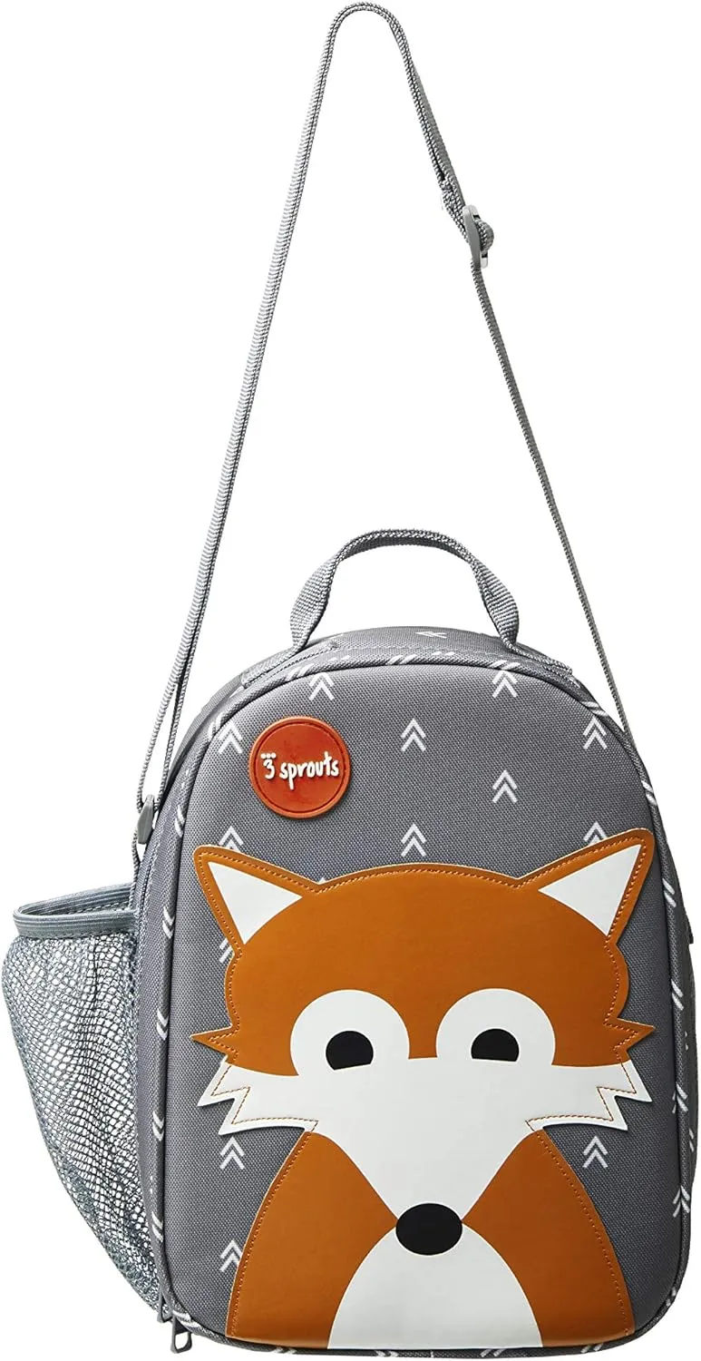 3 Sprouts Kids Lunch Bag - Durable Lunch Box for Boys and Girls - Kids Lunch Box - Perfect for Daycare, School and Travel - Insulated Fabric, Water Bottle Holder - Ideal for Children 3 , Fox