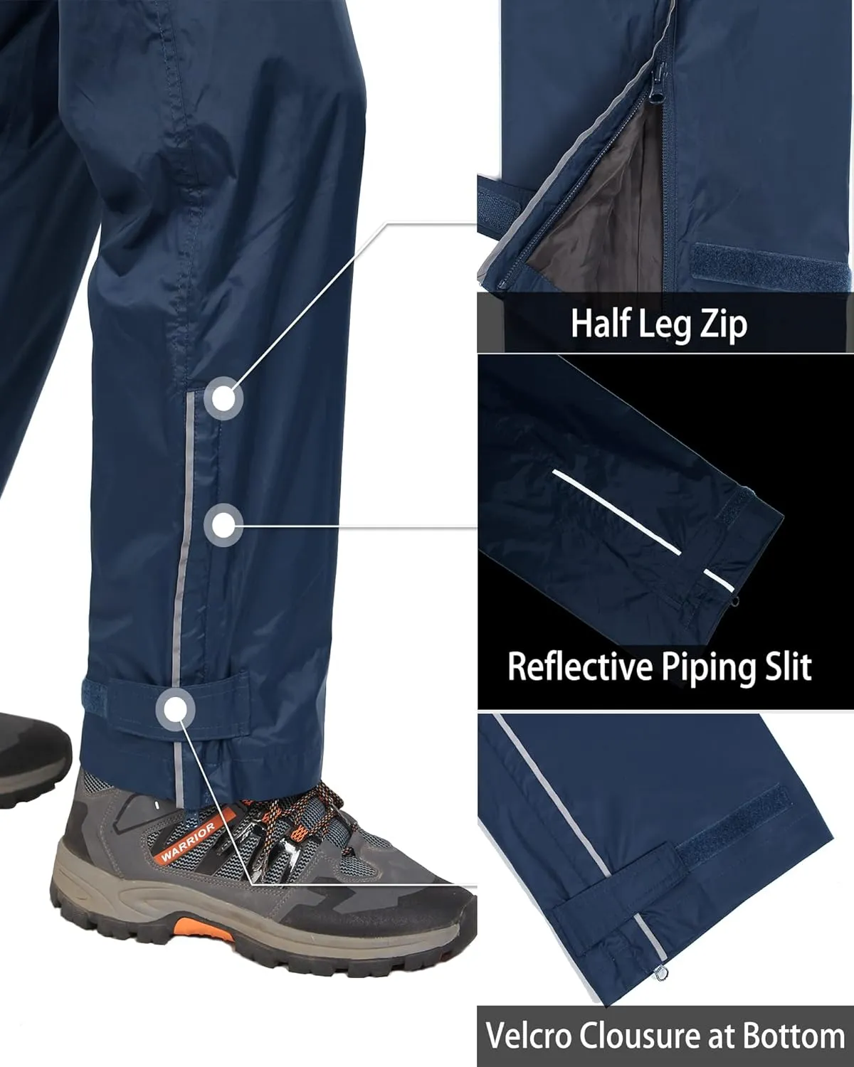 33,000ft Men's Rain Pants, Waterproof Rain Over Pants, Windproof Outdoor Pants for Hiking, Fishing