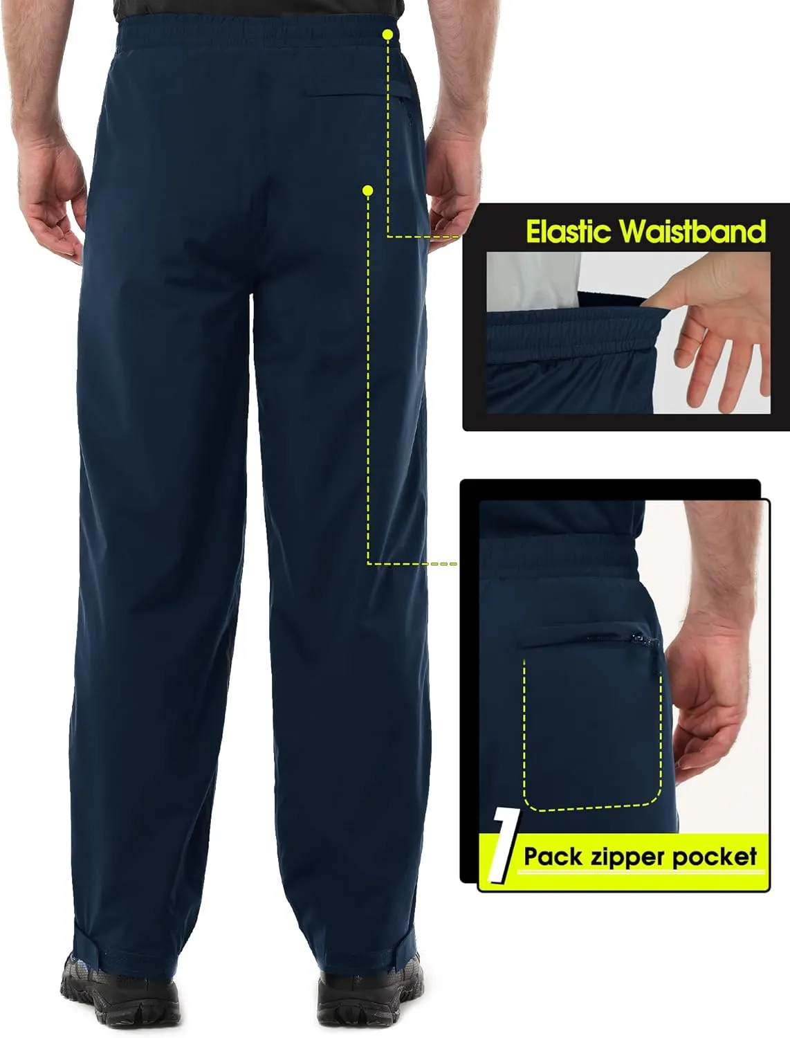 33,000ft Men's Rain Pants Waterproof, Windproof Lightweight Outdoor Rain Over Pants for Fishing Golf Work Hiking
