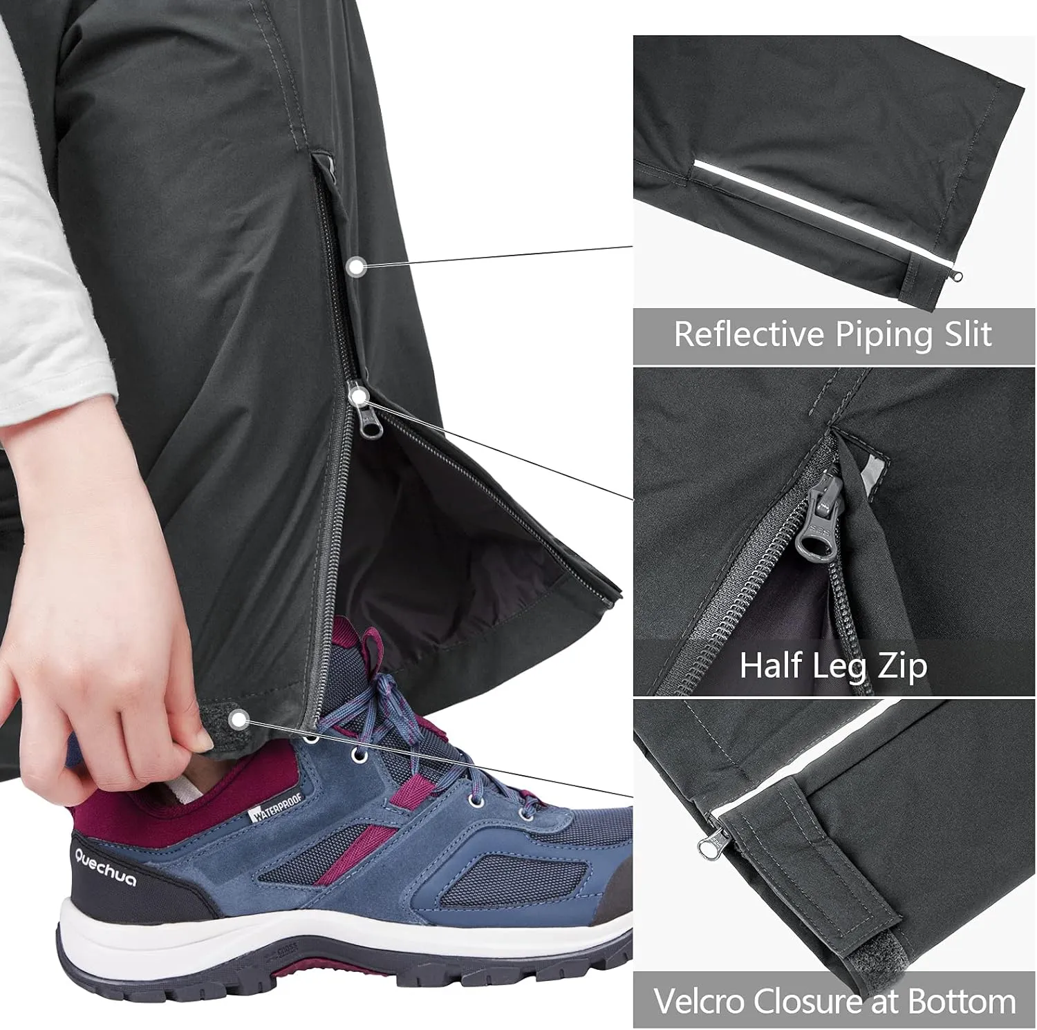 33,000ft Women's Rain Pants, Lightweight Waterproof Rain Over Pants, Windproof Hiking Pants for Outdoor, Fishing, Rainy Day