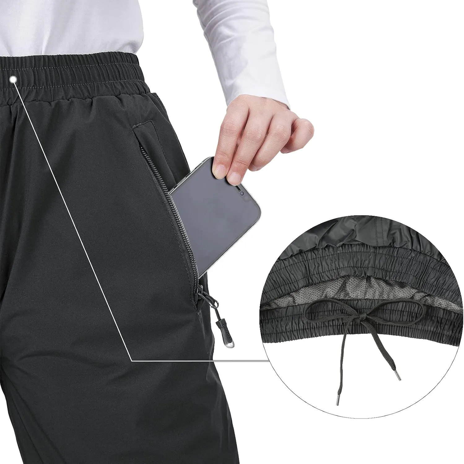 33,000ft Women's Rain Pants, Lightweight Waterproof Rain Over Pants, Windproof Hiking Pants for Outdoor, Fishing, Rainy Day