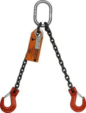 3/8" Diameter Two Leg Chain Sling | 3' Length | Oblong Link-to-Sling Hook Ends | Grade 100 Alloy | 3/4" Master Link | 15,200 Lbs. WLL | for Tough Conditions | Hanes Supply (HSI)