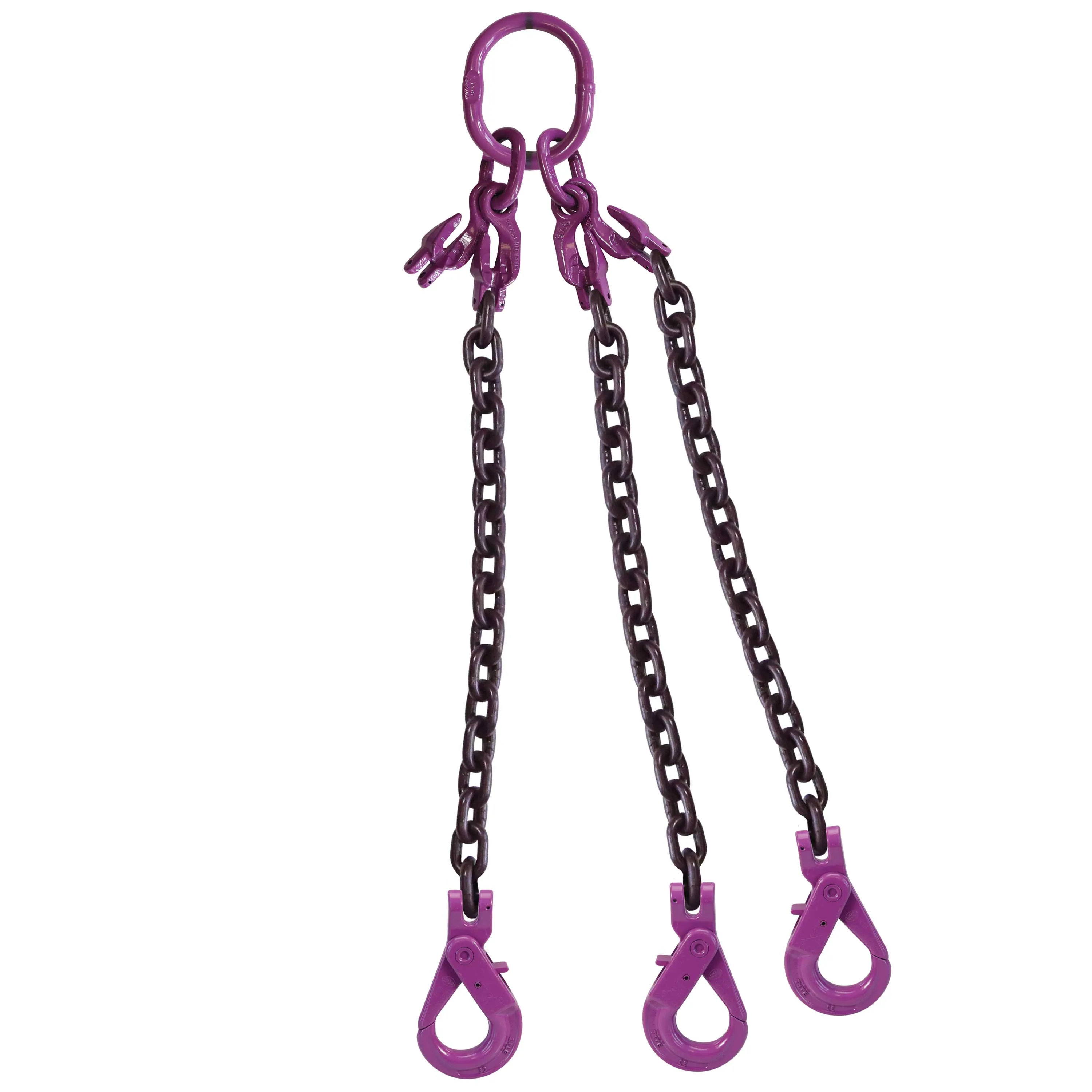 3/8" x 10' - Adjustable 3 Leg Chain Sling w/ Self-Locking Hooks - Grade 100