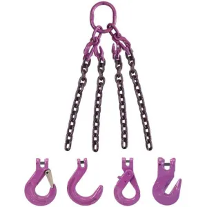 3/8" x 10' - Adjustable 4 Leg Chain Sling w/ Grab Hooks - Grade 100
