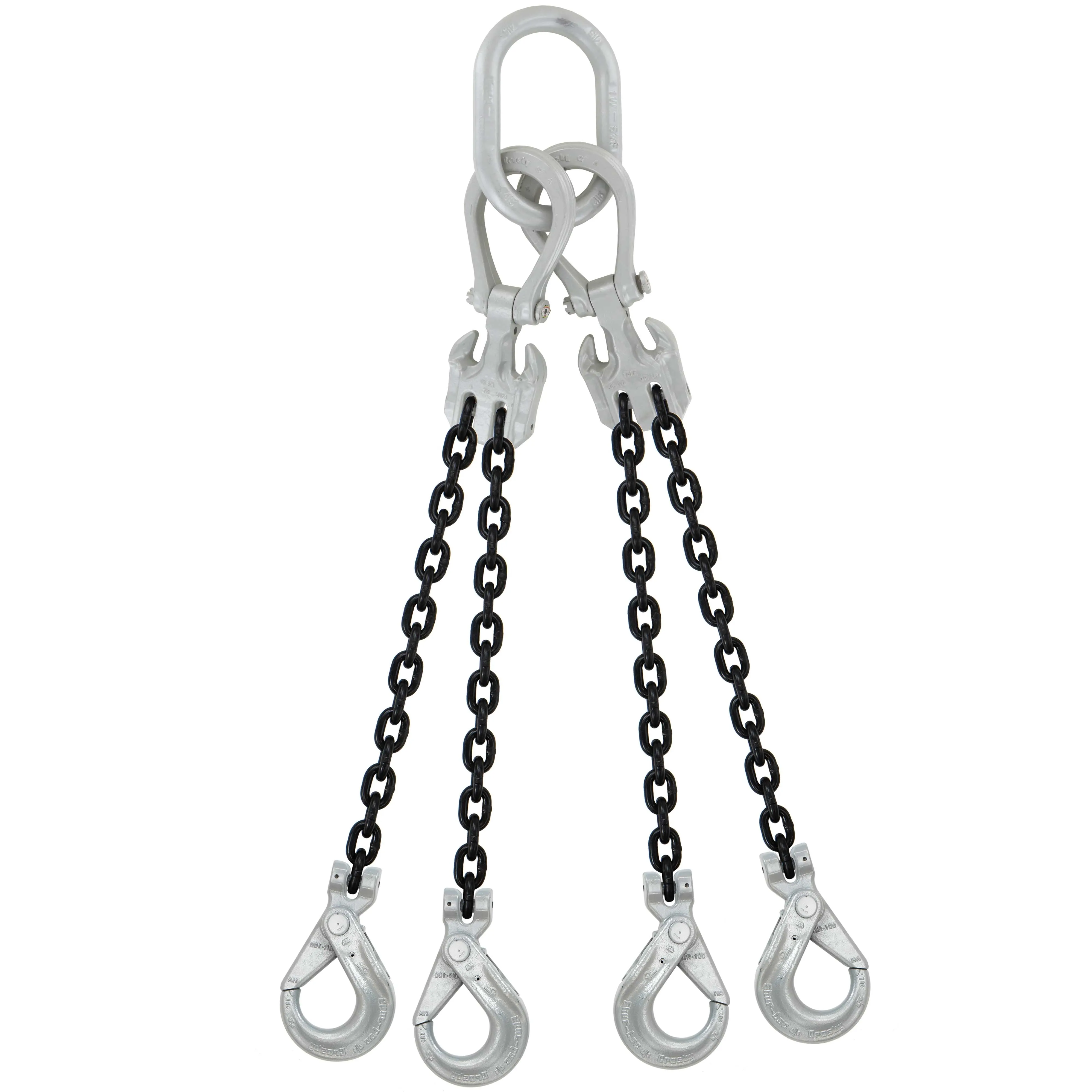 3/8" x 10' - Domestic Adjustable 4 Leg Chain Sling with Crosby Self-Locking Hooks - Grade 100