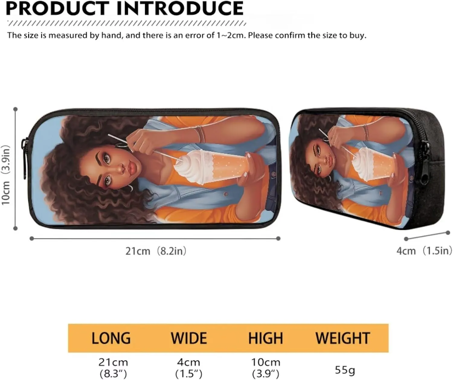 4 Pcs African American Women Backpack Set for Girls, Blue Student Travel Backpack Shoulder Crossbody Lunch Bag Rucksack Water Cup Cover Pencil Case Organizer for Purse Fountain Pens