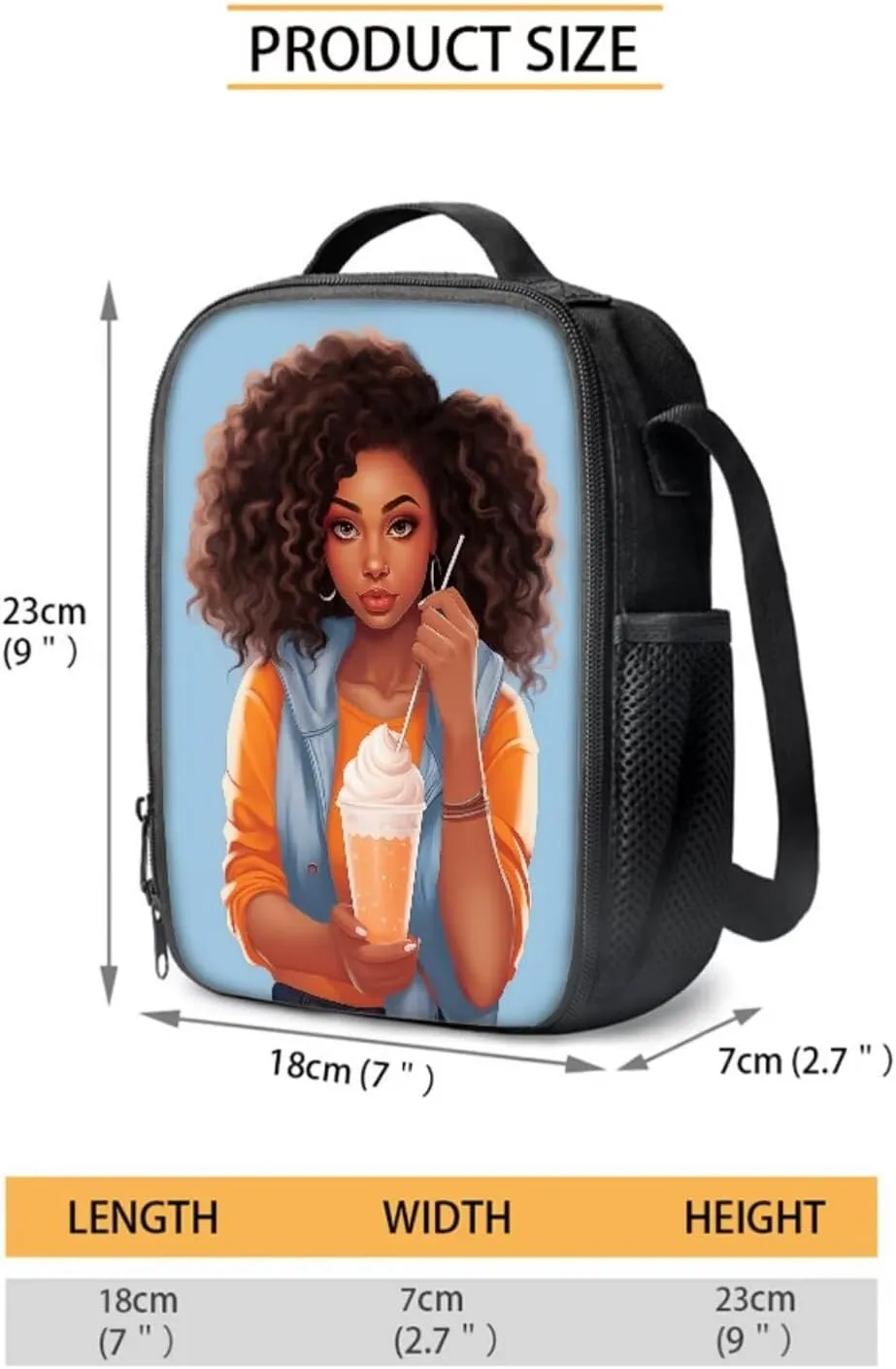 4 Pcs African American Women Backpack Set for Girls, Blue Student Travel Backpack Shoulder Crossbody Lunch Bag Rucksack Water Cup Cover Pencil Case Organizer for Purse Fountain Pens