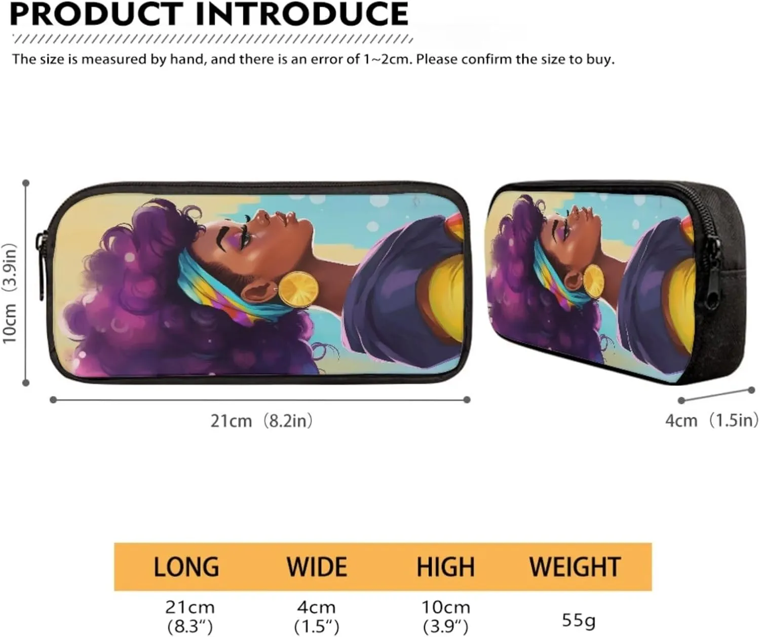 4 PCS African Black Woman Backpack Set, Girls School Backpacks Bookbag Schoolbag Lunch Tote Bag Pencil Case Water Bottle Carrier Bag Daypack with Zipper Front Pocket for Women College