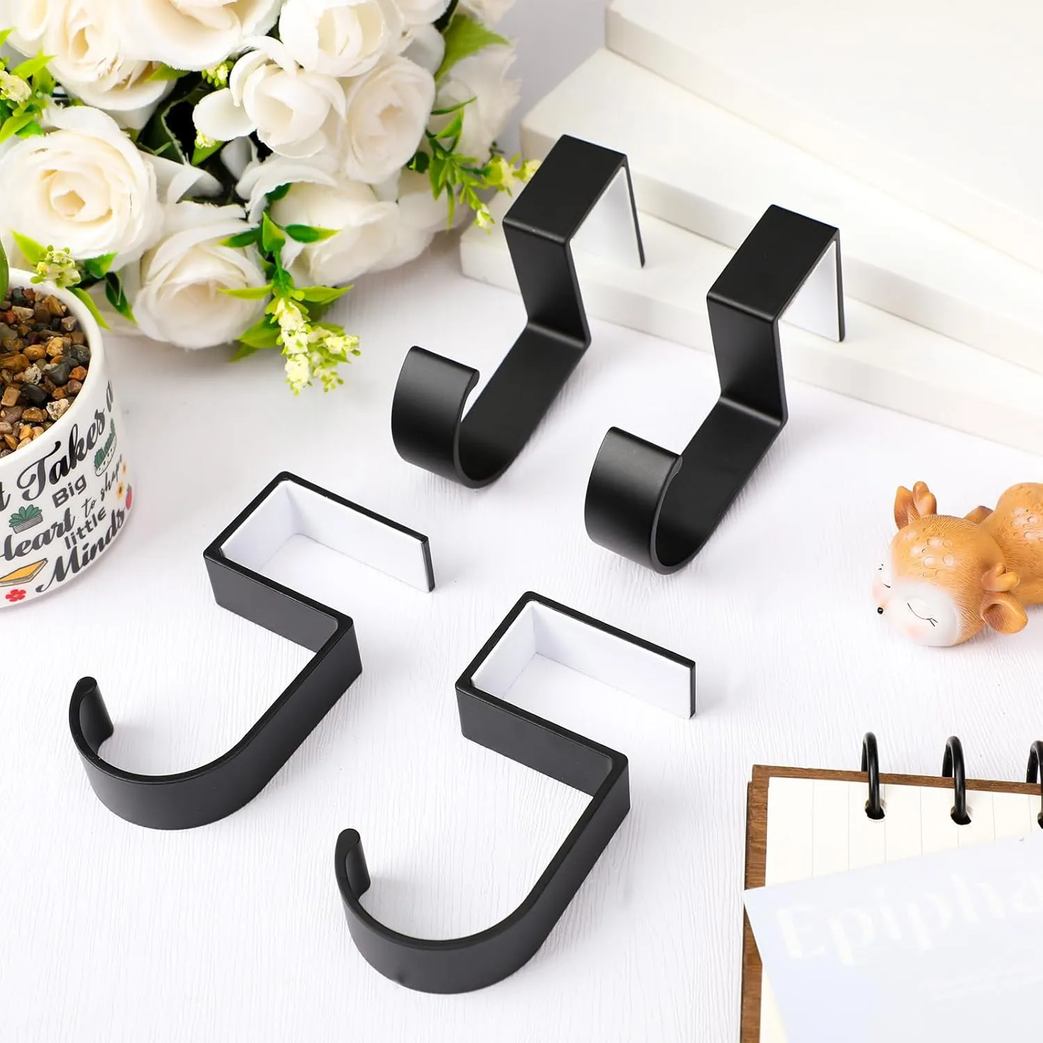 4 Pcs Purse Hook for Table Nail Free Handbag Hanger for Desk Heavy Duty Purse Hook for Hanging Bags Umbrellas Keys Cups Headphone(Black)