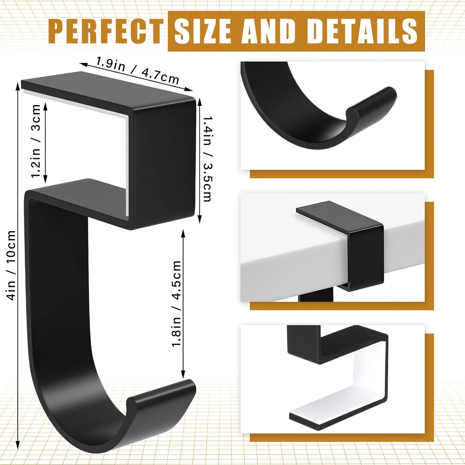 4 Pcs Purse Hook for Table Nail Free Handbag Hanger for Desk Heavy Duty Purse Hook for Hanging Bags Umbrellas Keys Cups Headphone(Black)
