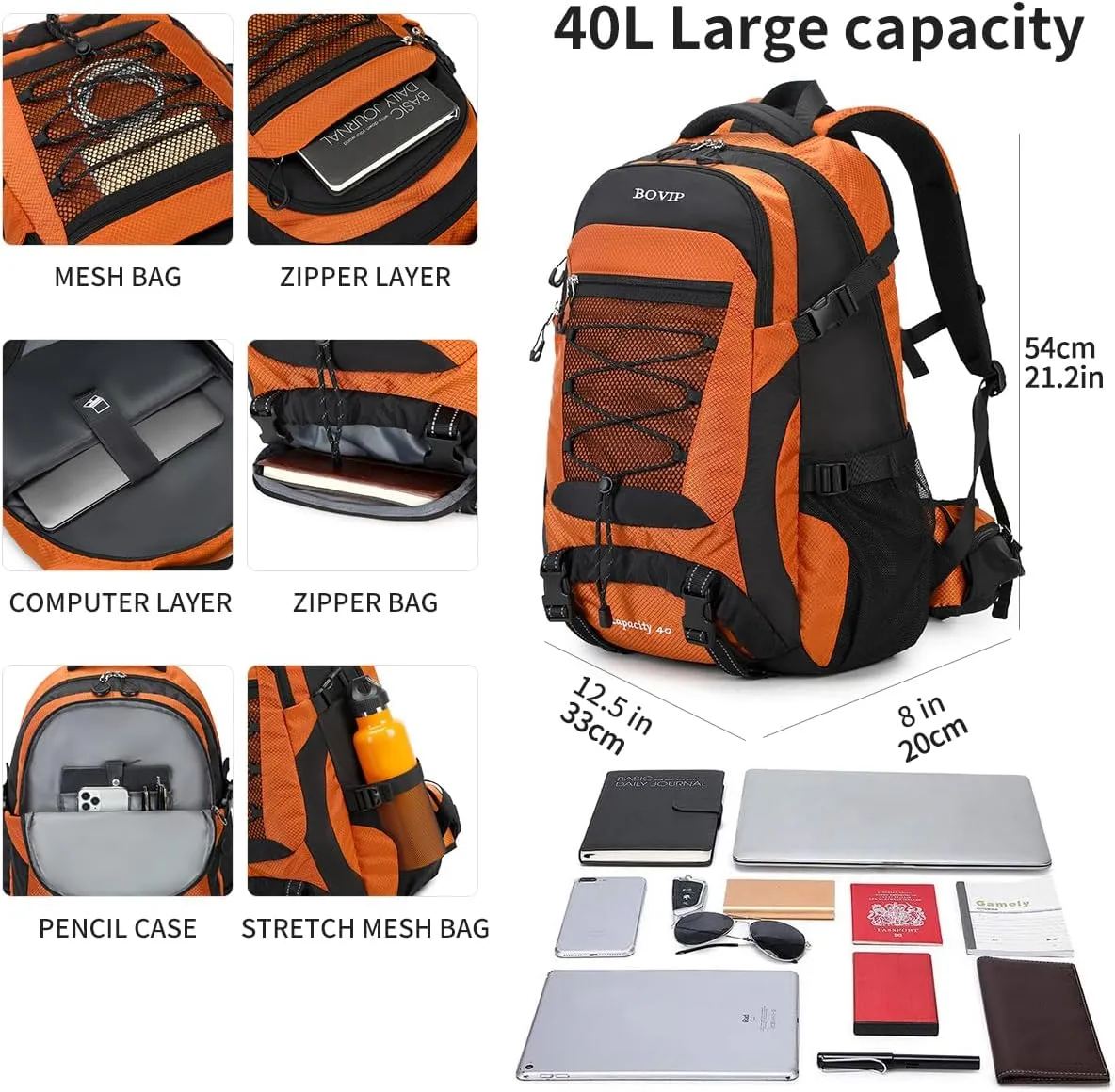 40L Hiking Backpack Waterproof Lightweight Daypack Travel Sports Camping Backpack for Men Women