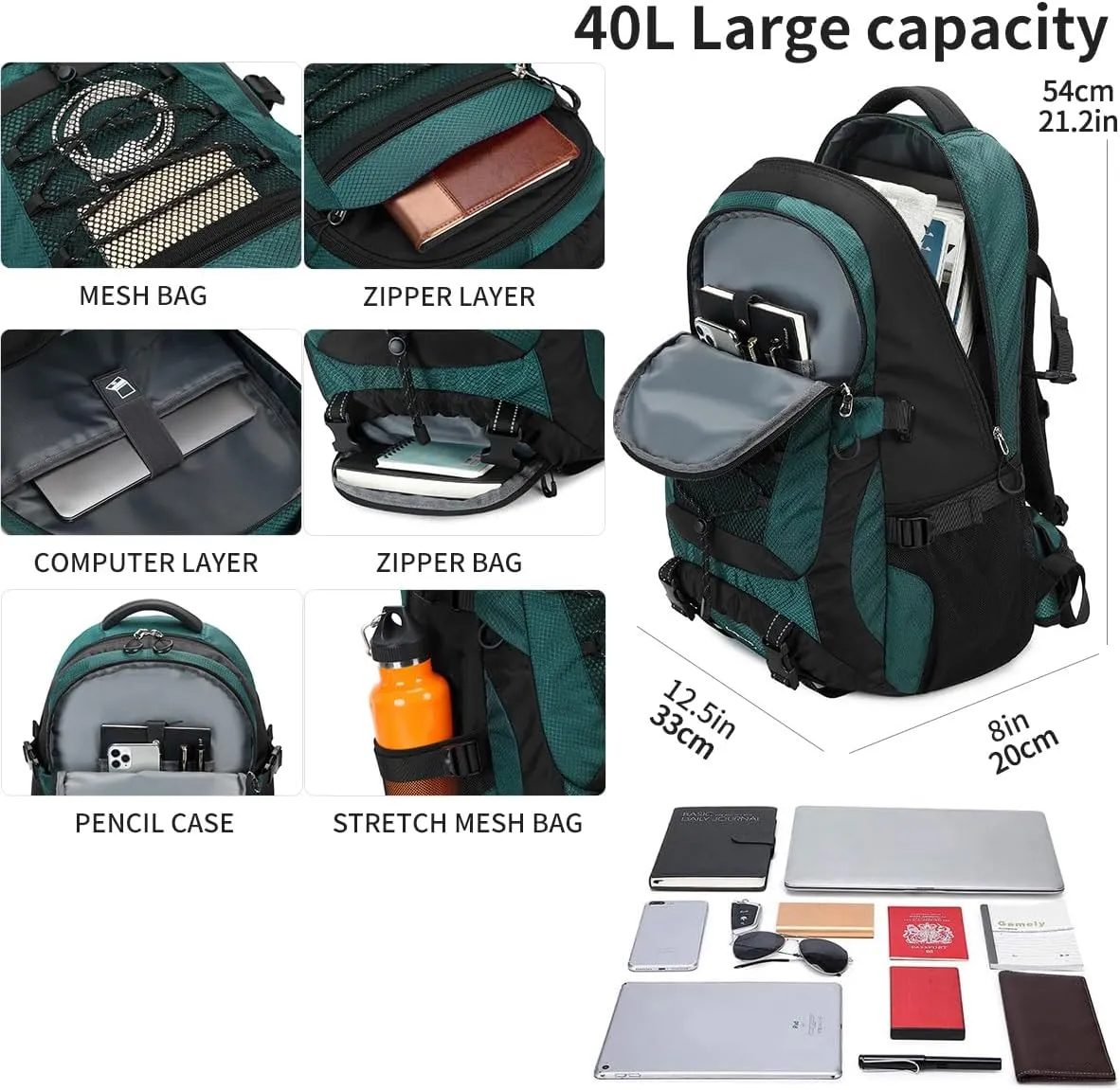 40L Hiking Backpack Waterproof Lightweight Daypack Travel Sports Camping Backpack for Men Women