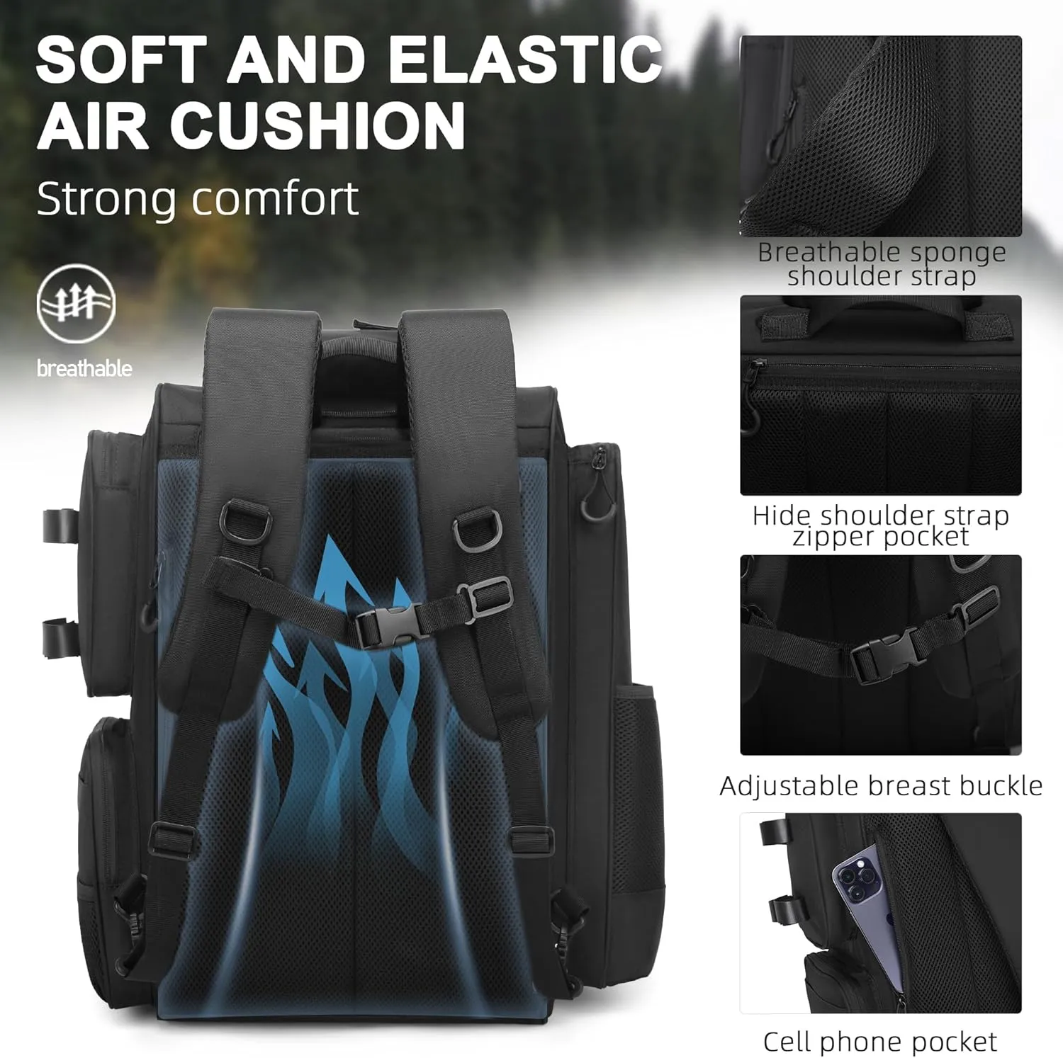 42L Waterproof Fishing Bag with Rod Holder,A Movable Partition and An Insulated Liner, It Is also A Large Lightweight Hiking Backpack